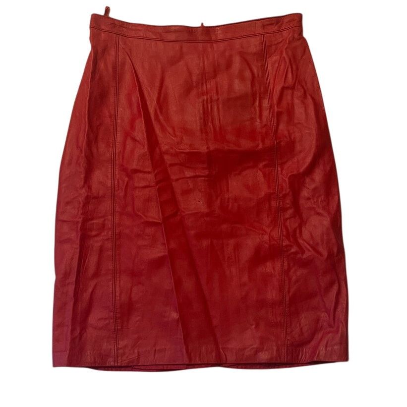 Other Vintage 80s Bloomingdale's y.e.s. Red Leather Skirt -Size: M Size 30" / US 8 / IT 44 - 1 Thumbnail