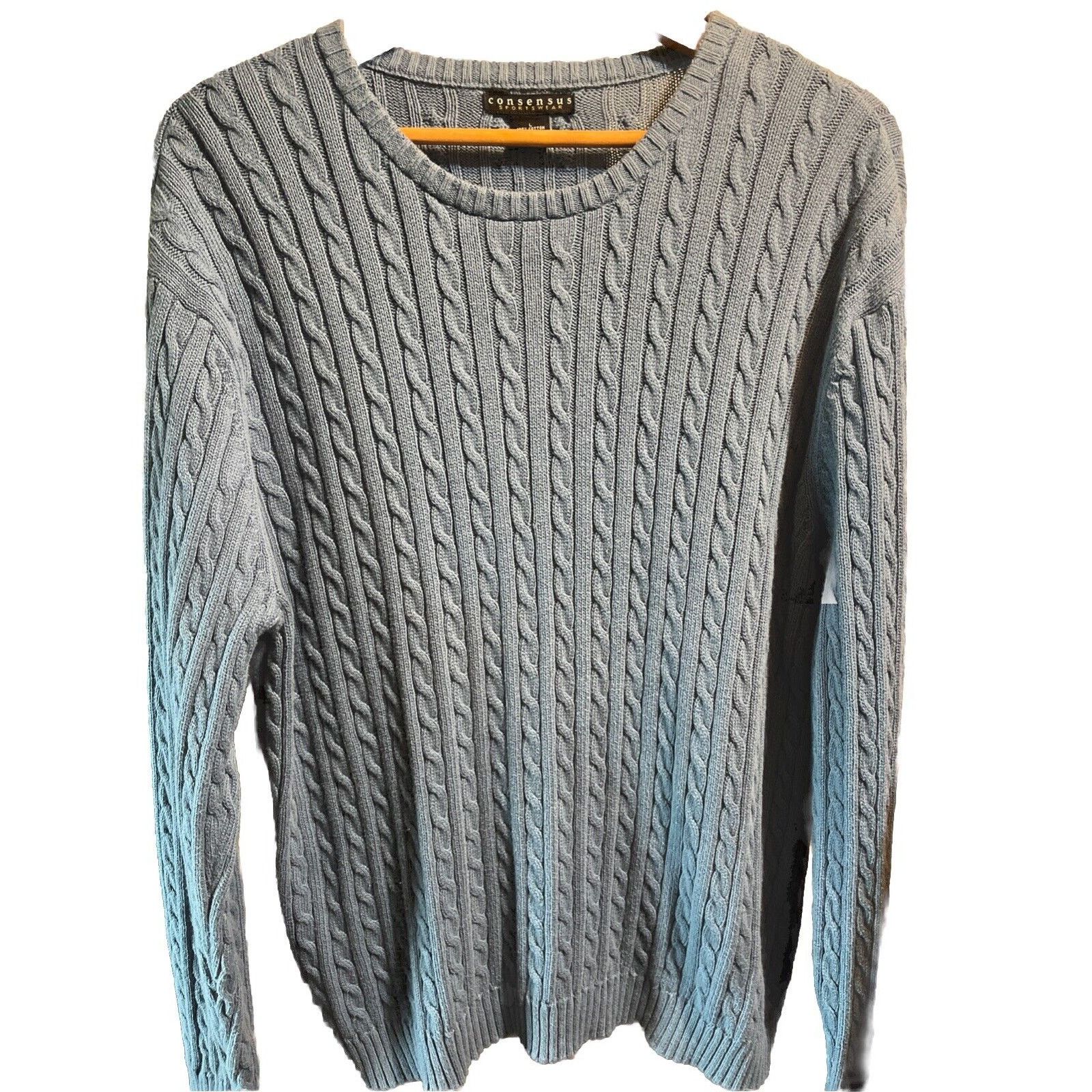 Consensus Sportswear Consensus Sportswear Men’s Size L Blue LS Cable Knit Sweater Size US L / EU 52-54 / 3 - 1 Thumbnail
