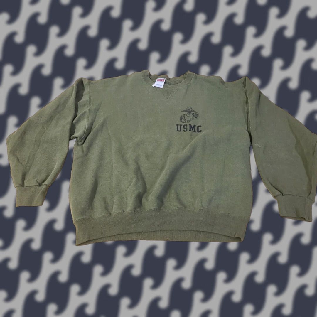 Soffe Soffe USMC Sweatshirt Men L Olive Green Logo Pullover Solid Knit Cotton Polyester USA Marines Size US L / EU 52-54 / 3 - 1 Thumbnail