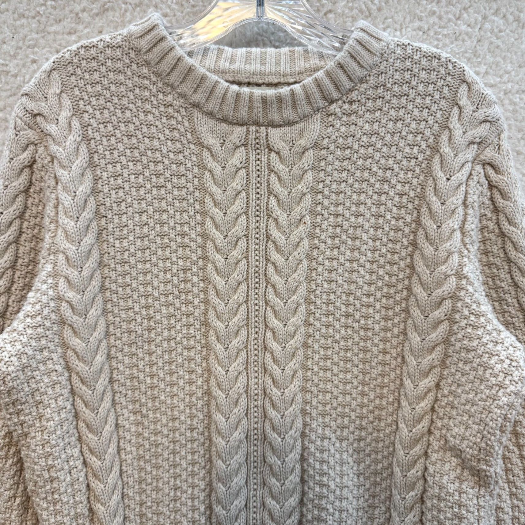 J.Crew J.CREW Fisherman Sweater Womens Cream Ivory Chunky Cable Knit Pullover Knit Crew Neck Long Sleeve L Size Regular Size L / US 10 / IT 46 - 3 Thumbnail