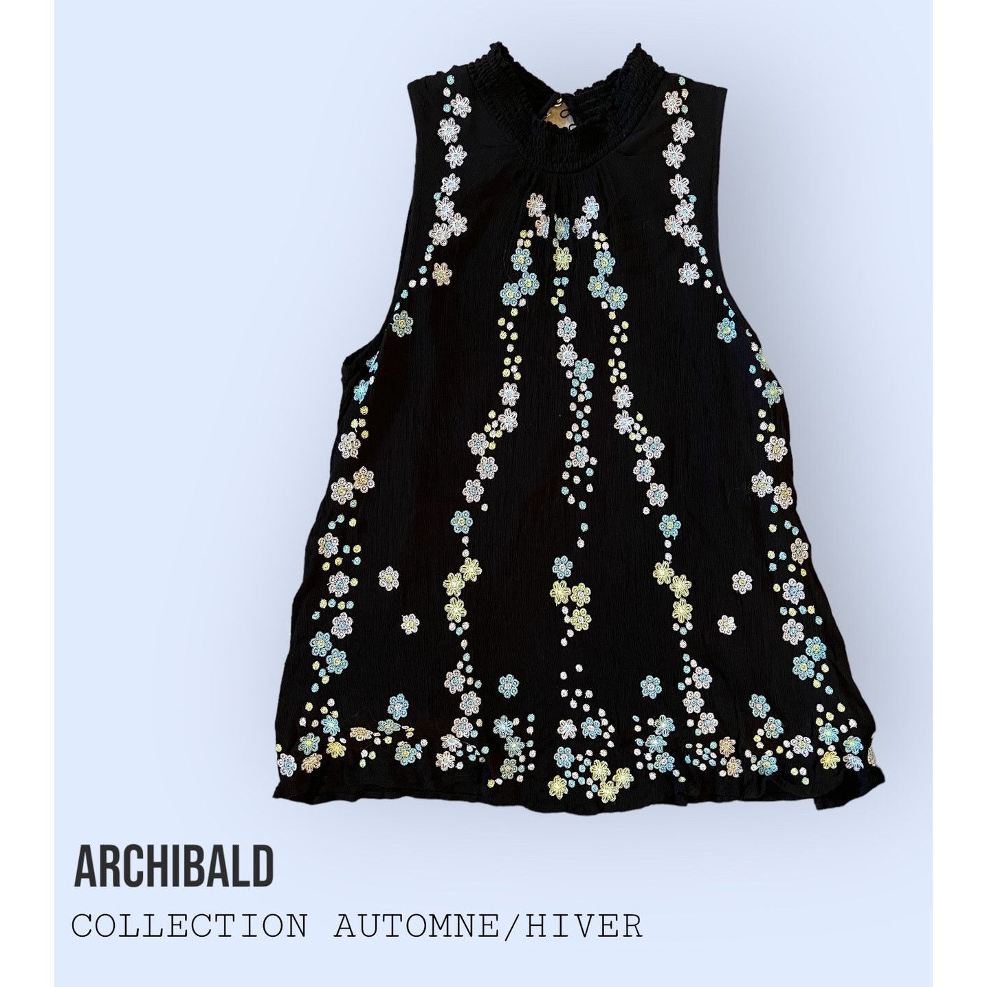 Unknown London KAARI Blue Sleeveless Black Floral Blouse Embroidery size L Size L / US 10 / IT 46 - 1 Thumbnail