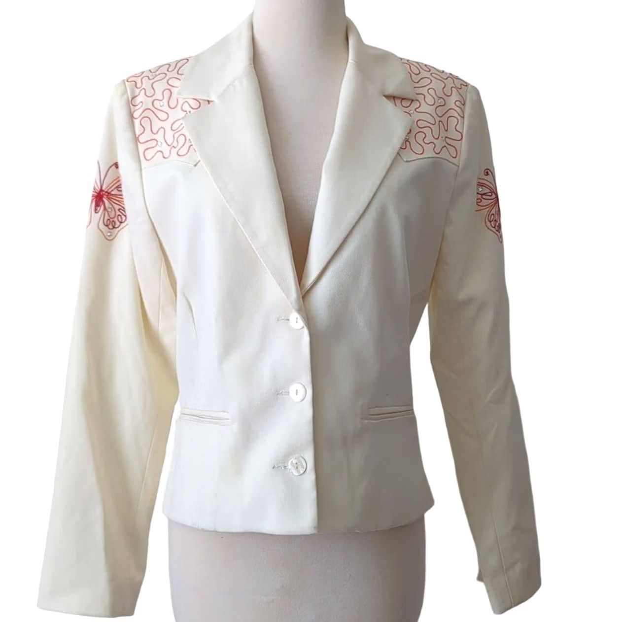 Vintage Sage West Texas Womens Blazer Cream Embroidered Butterfly Top Sz 8 Cowgirl 10 Size M / US 6-8 / IT 42-44 - 4 Thumbnail