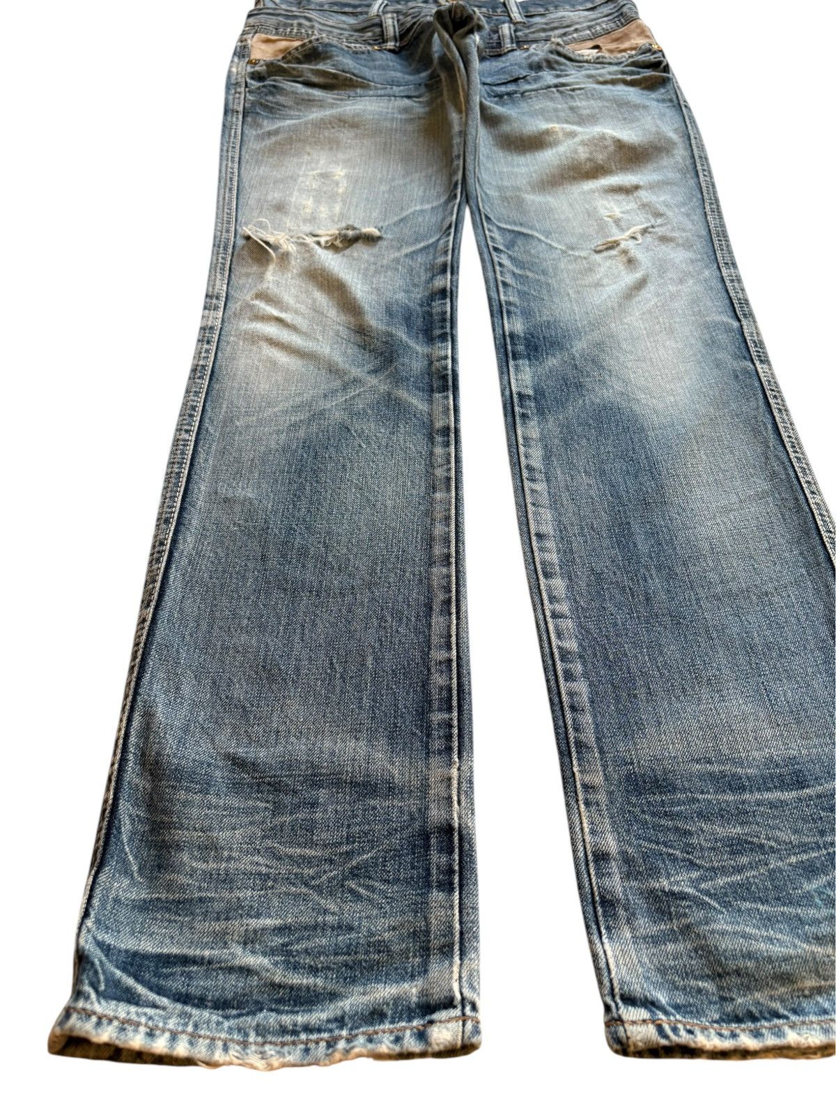 Japanese Brand Vintage Japanese Brand Double Waist Faded Wash Ripped Jeans Size US 33 - 6 Thumbnail