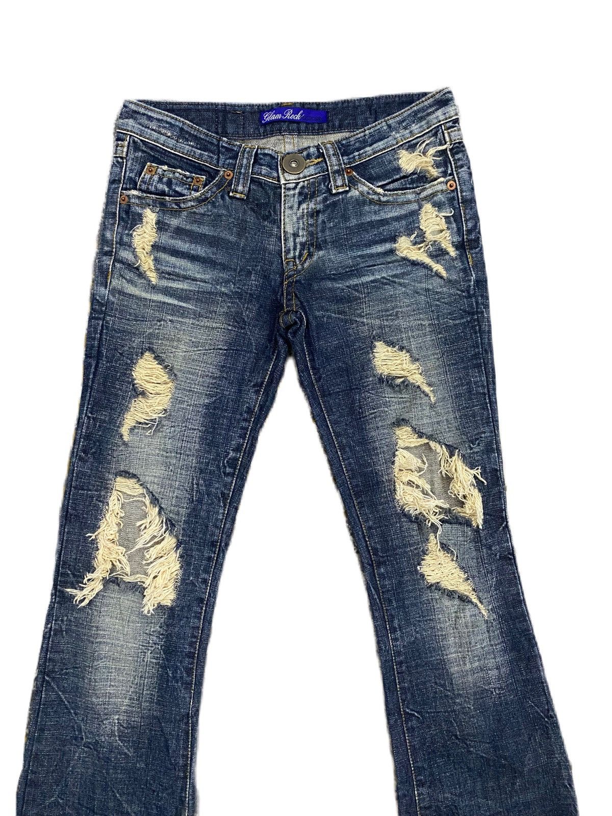 Y2K STYLE SUPER FLARE GLAM ROCK LOW RISE RIPPED DENIM