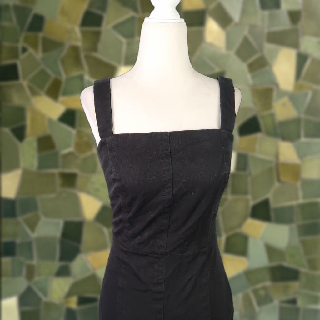 Banana Republic Black Cotton Blend Midi Tank Dress Bodycon Sundress 0  Womens Sleeveless Square Neck Midi Length 41\" Casual Card Casual Women