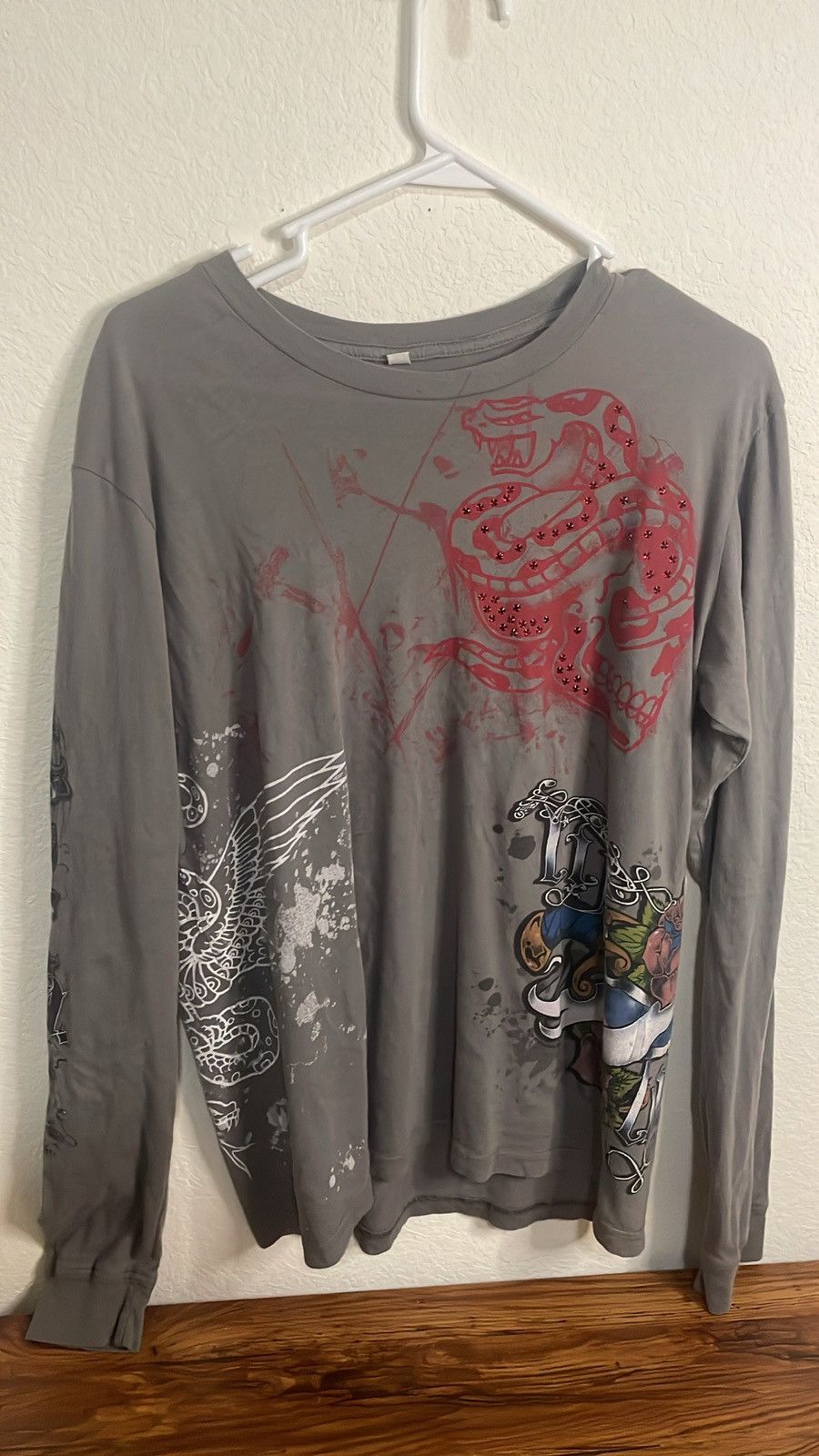 Vintage Long Sleeve streetwear skull and art design rhinestones Size US S / EU 44-46 / 1 - 1 Thumbnail