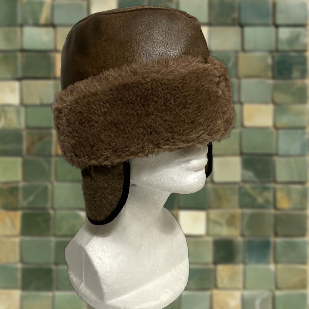 Vintage VINTAGE Cossack Winter Hat Leather Fur lined Ear Flaps Brown Men One Size Brown Size ONE SIZE - 1 Thumbnail