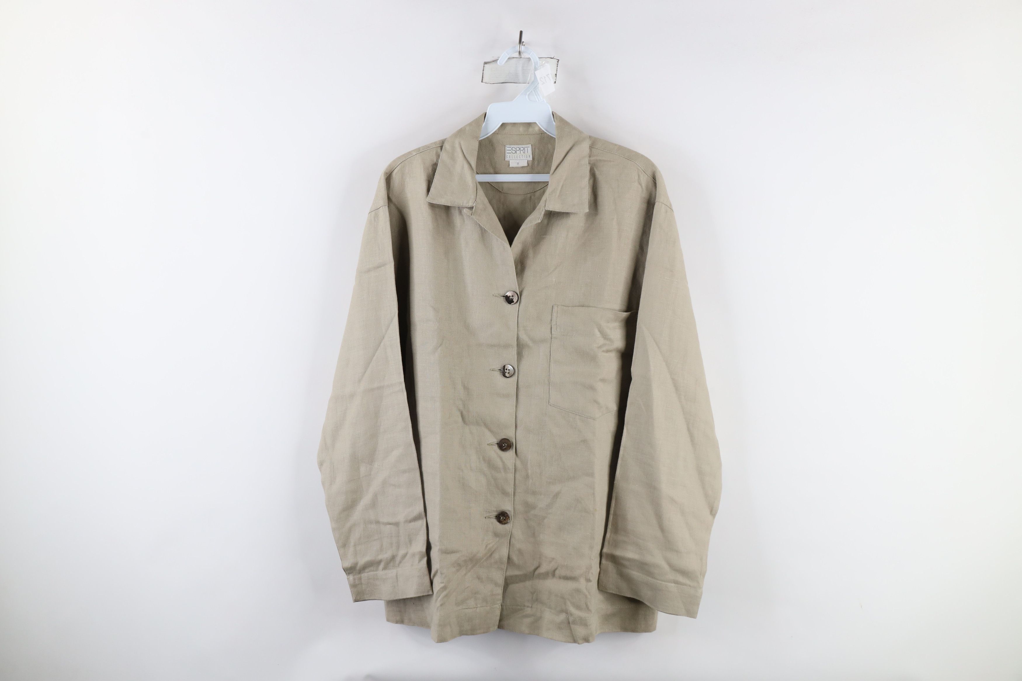 Esprit × Vintage Vintage 90s Esprit Linen Looped Collar Button Shirt Beige Size M / US 6-8 / IT 42-44 - 1 Thumbnail