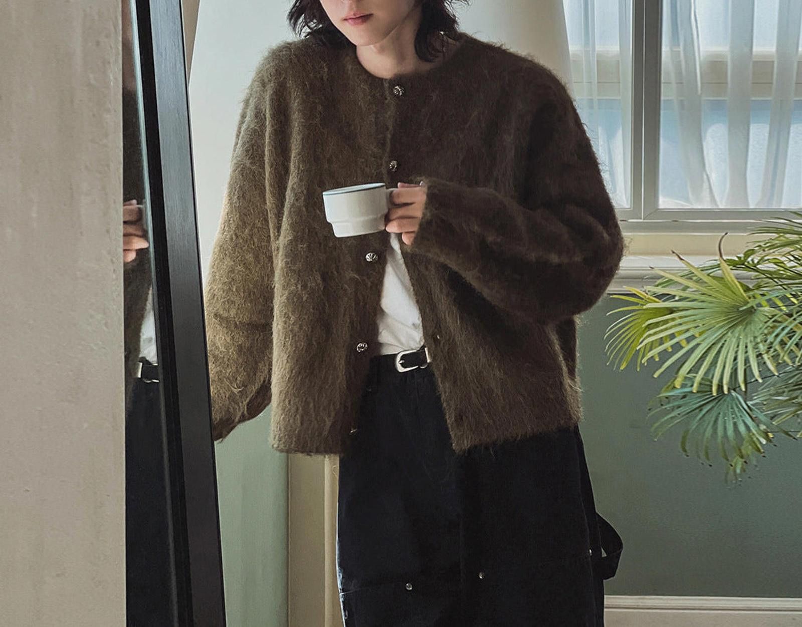 Vintage Brown Fuzzy Button-Up Cardigan, Cozy Knit Sweater Size US M / EU 48-50 / 2 - 1 Thumbnail