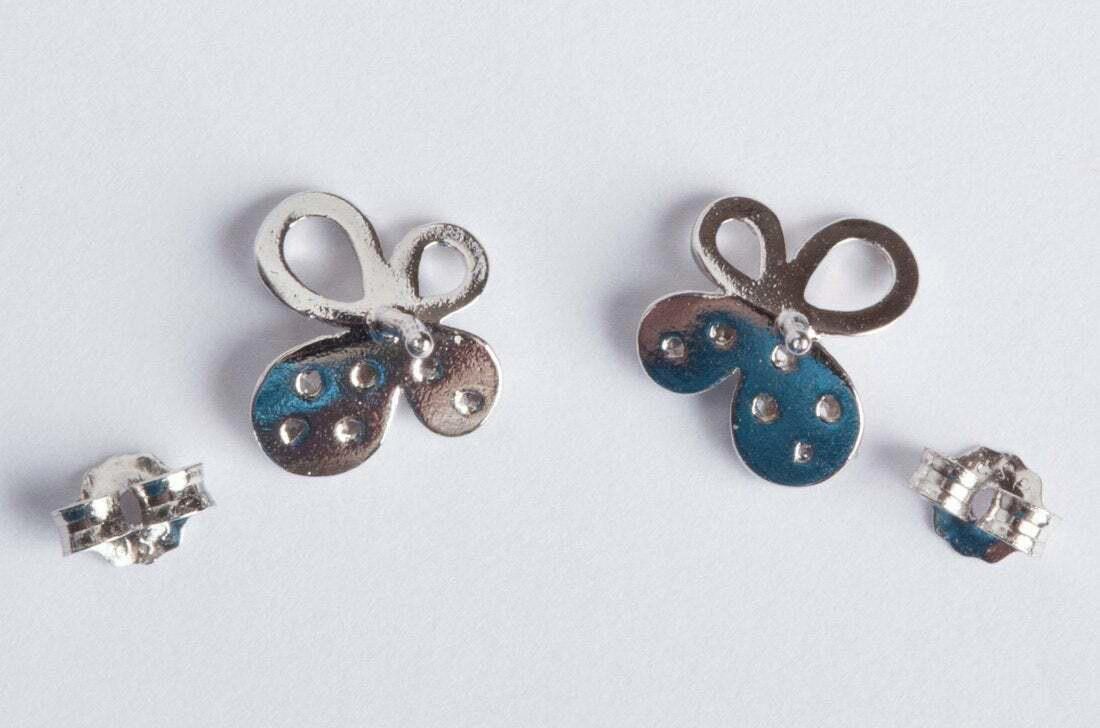 Designer Unique Sterling Silver Cubic Zirconia Butterfly Earrings Size ONE SIZE - 4 Thumbnail
