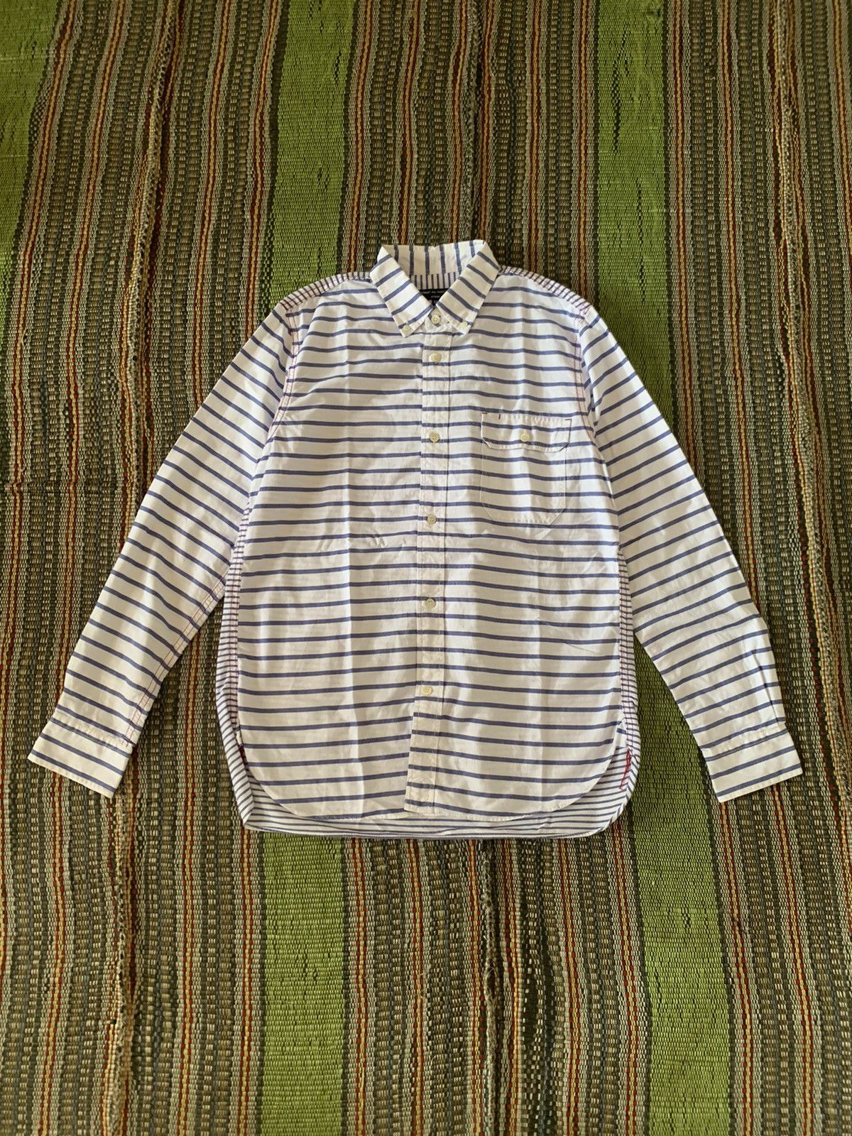 image of Ad2014 Comme Des Garcons Homme Striped Shirt in Blue Stripe, Men's (Size Medium)