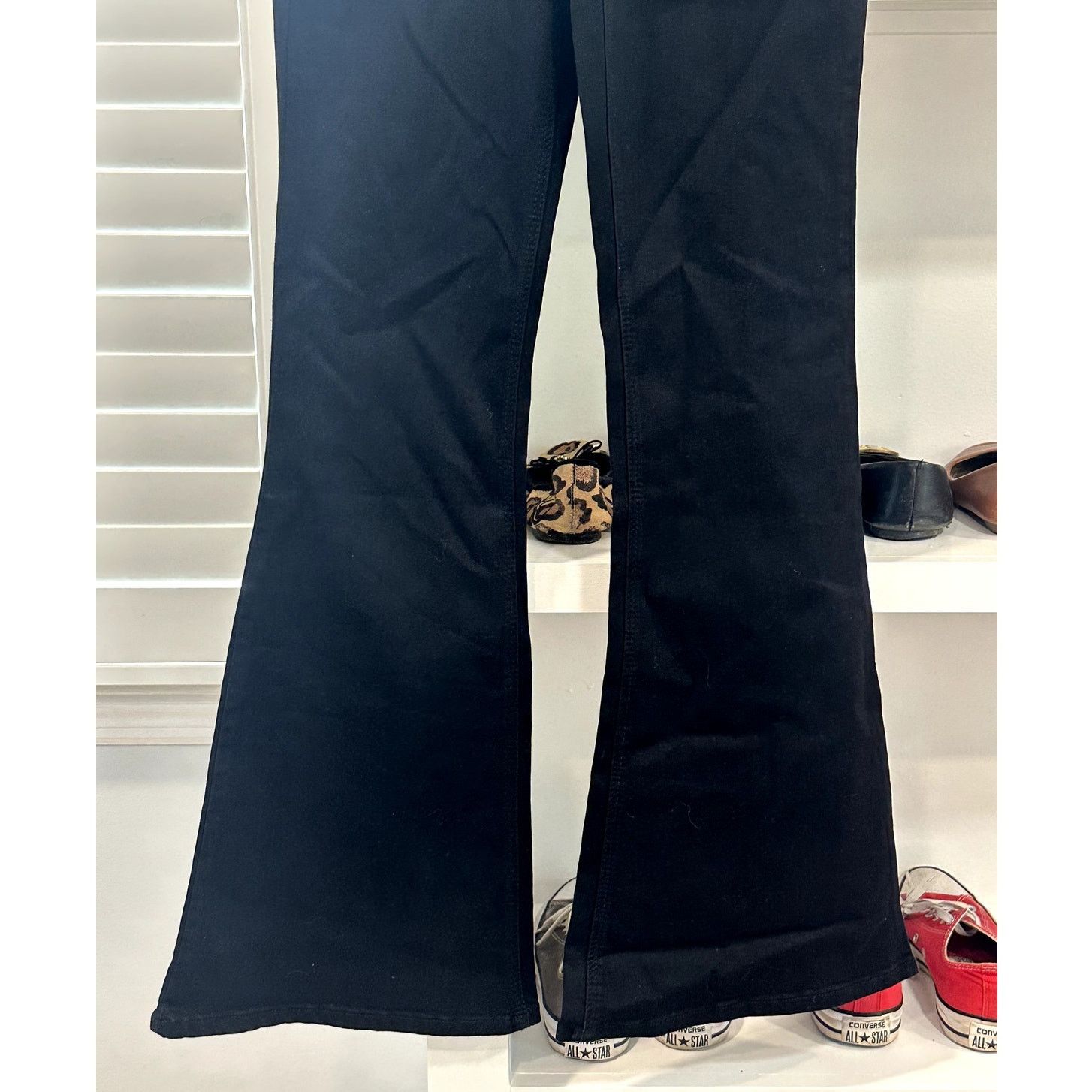 Other 1822 Womens Black Flare Denim Mid Rise Cotton Blend 4/27 NWT Size 27" / US 4 / IT 40 - 4 Thumbnail