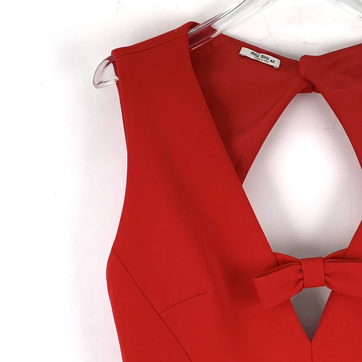 Miu Miu Miu Miu Red V-neck Bow Cutout Back Sleeveless Dress K26WX Size L / US 10 / IT 46 - 3 Thumbnail