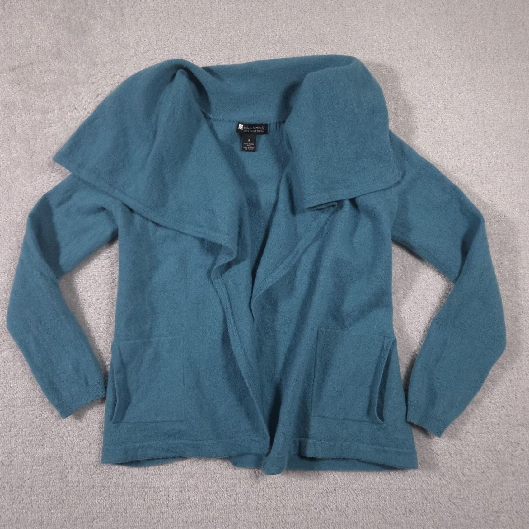 Altea VINTAGE Valerie Bertinelli Sweater Womens Medium Teal Merino Wool Shawl Cardigan Size M / US 6-8 / IT 42-44 - 2 Thumbnail