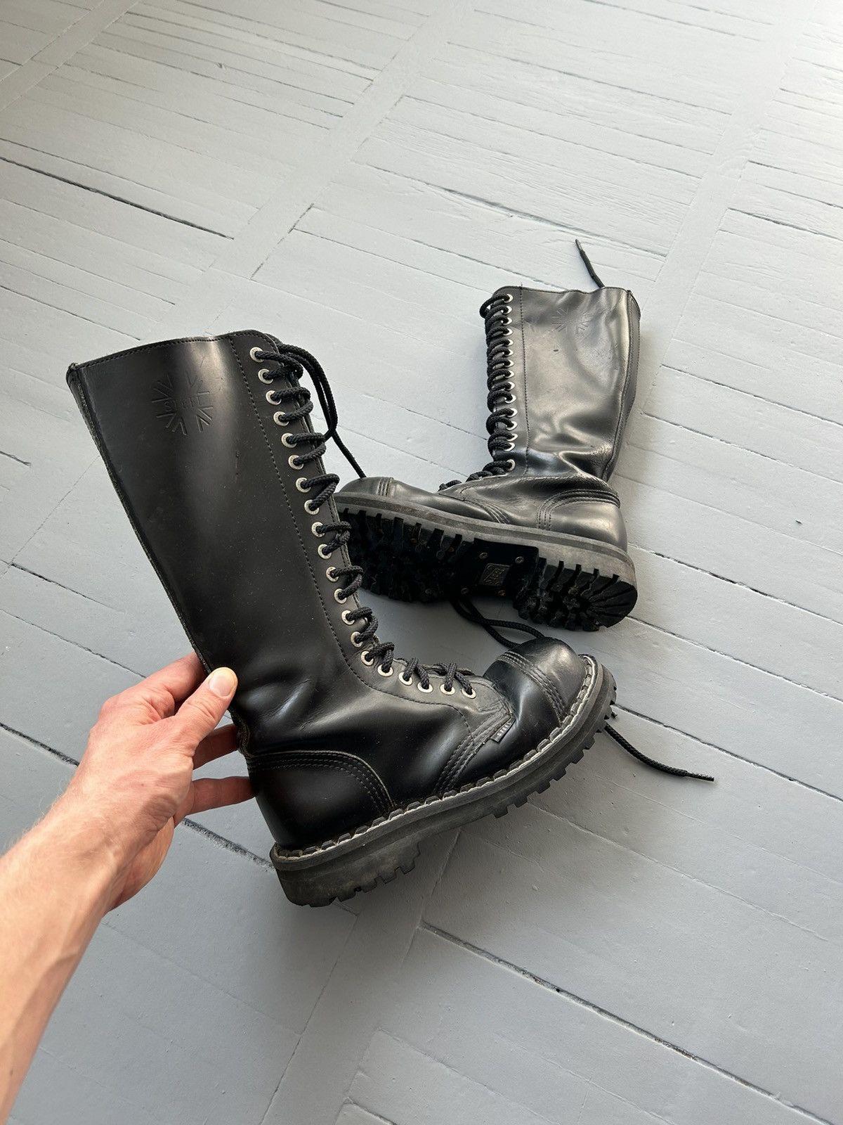 image of Dr Martens x New Rock Steel Leather High Boots in Black, Women's (Size 7)