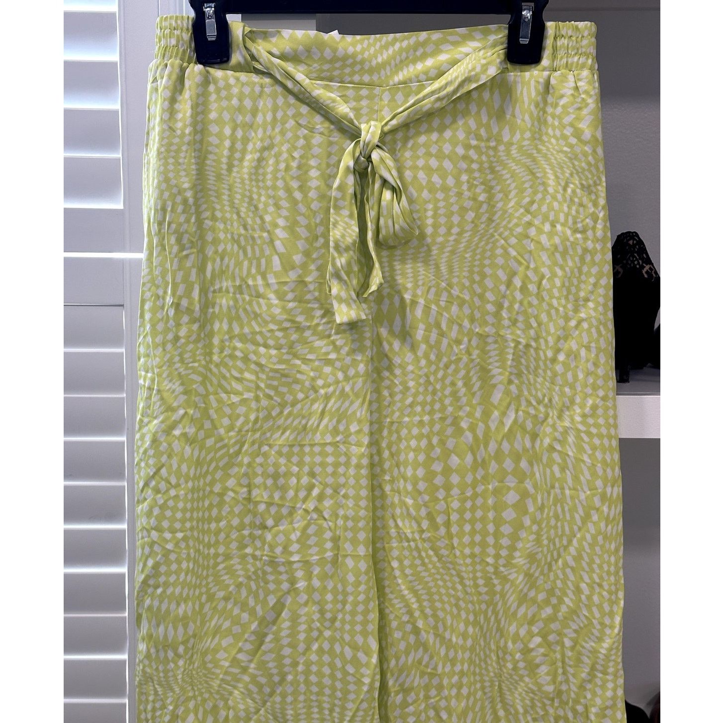 Other Open Edit Womens Green White Diamond Print Satin Pants M NWT Size 34" / US 12 / IT 48 - 3 Thumbnail