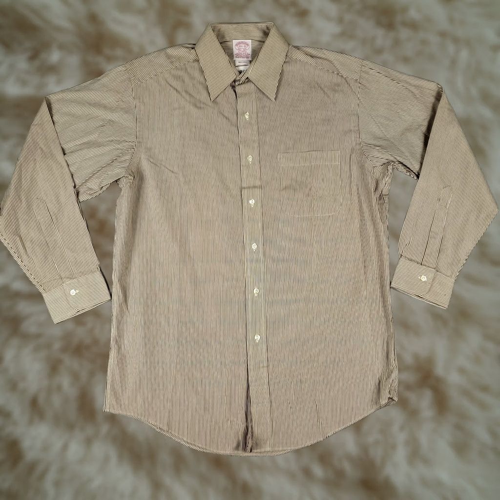 Brooks Brothers Brooks Brothers Shirt Mens 15.5 Brown Striped Dress Button Up Long Sleeve Size 42R - 1 Thumbnail