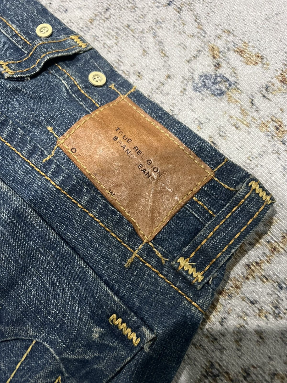 True Religion × Vintage Flared True Religion Mix Leather Bootcut Jeans Size US 30 / EU 46 - 6 Thumbnail