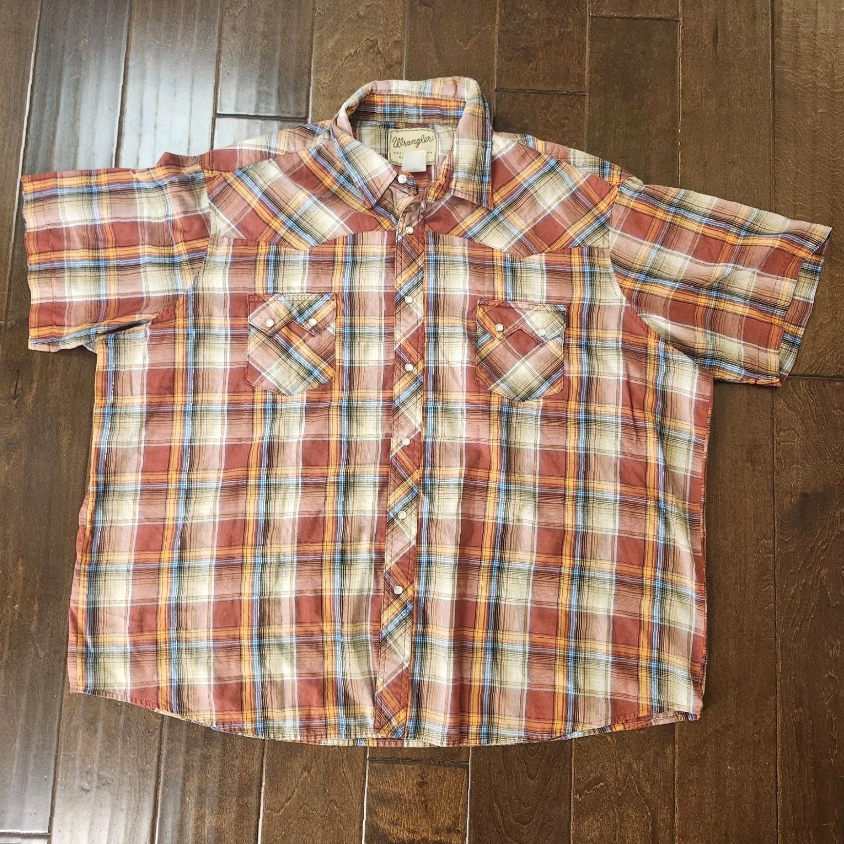 Wrangler Wrangler Western Plaid Snap Shirt Mens XL Short Sleeve Multicolor Button-Up Casual Workwear Spring Fall Summer Mens XL Size US XL / EU 56 / 4 - 2 Thumbnail