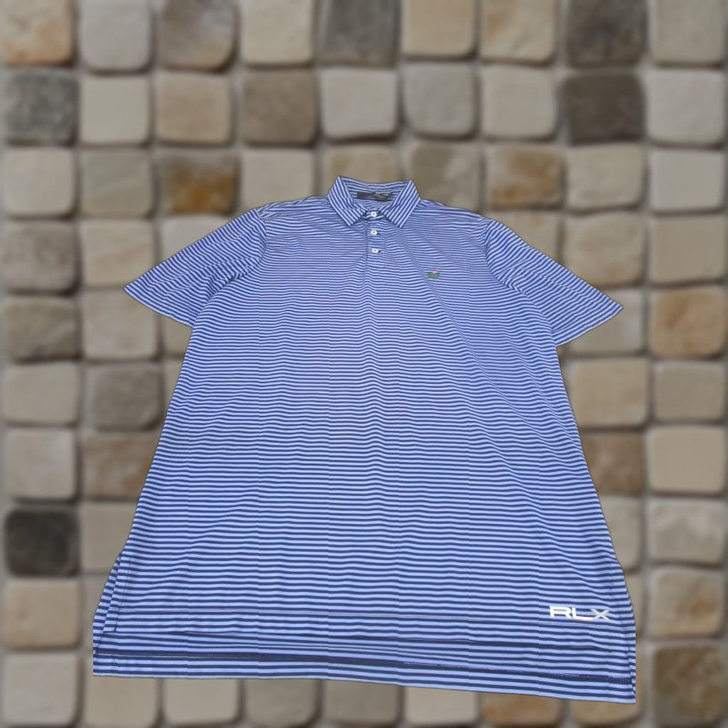 RLX Ralph Lauren VINTAGE RLX Ralph Lauren Polo Shirt Mens Large Blue Striped Gold Performance Polo Adult Large Blue Stripes Mens Size US L / EU 52-54 / 3 - 1 Thumbnail