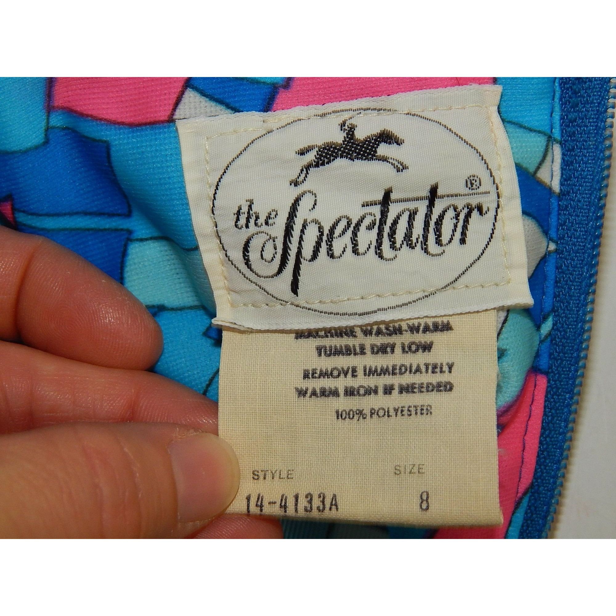 Other Vtg The Spectator Aqua Blue Pink Geometric OP Mod Maxi Dress Size M / US 6-8 / IT 42-44 - 6 Thumbnail
