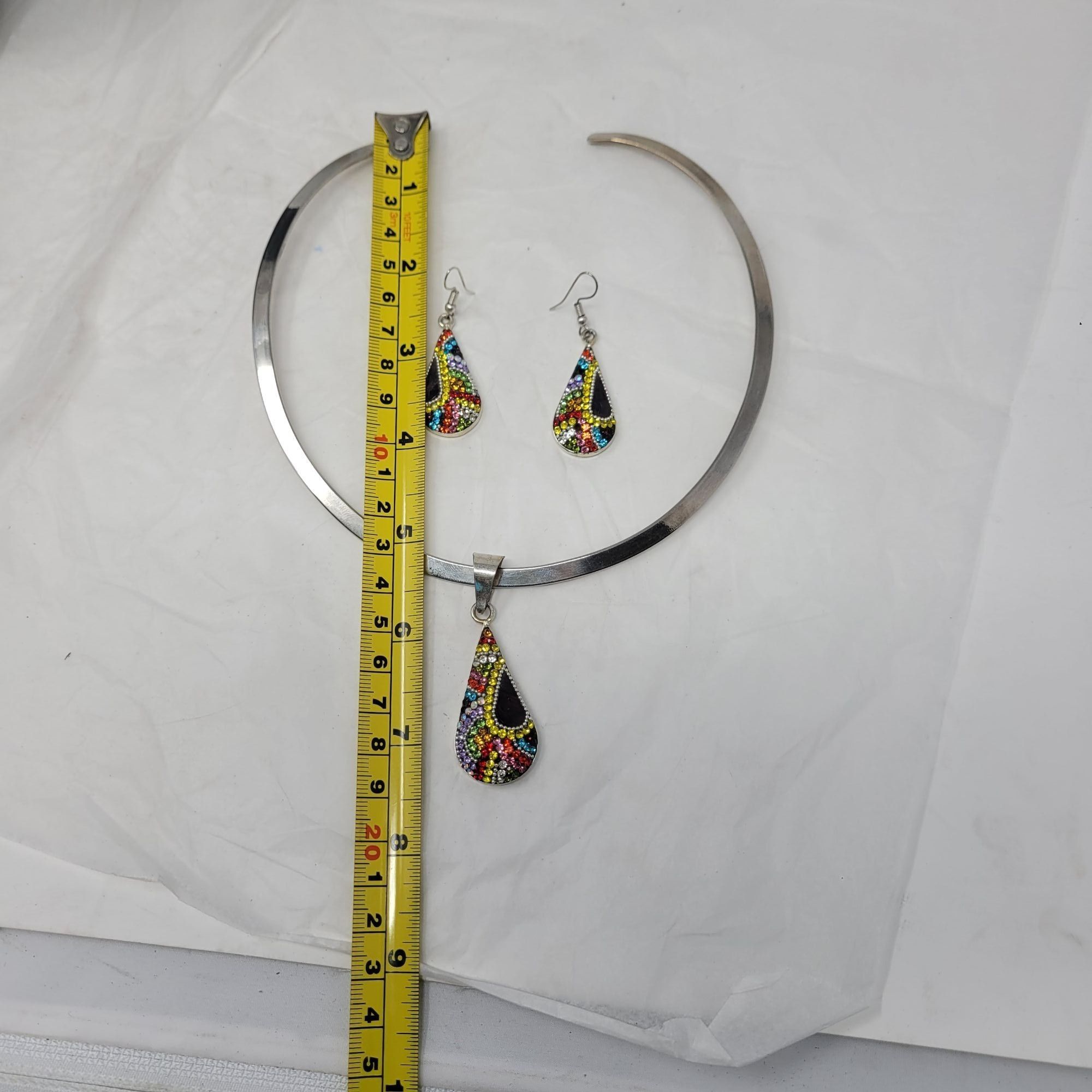 Handmade Artisan 925 Teardrop Multicolor Micro Mosaic Crystal Torque Size ONE SIZE - 10 Thumbnail