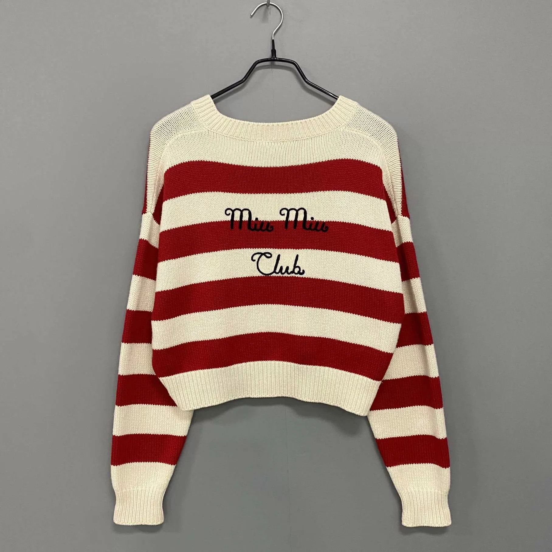 Miu Miu MIUMIU Red & White Striped V-Neck Tie Knit Sweater 38 Size XS / US 0-2 / IT 36-38 - 3 Thumbnail