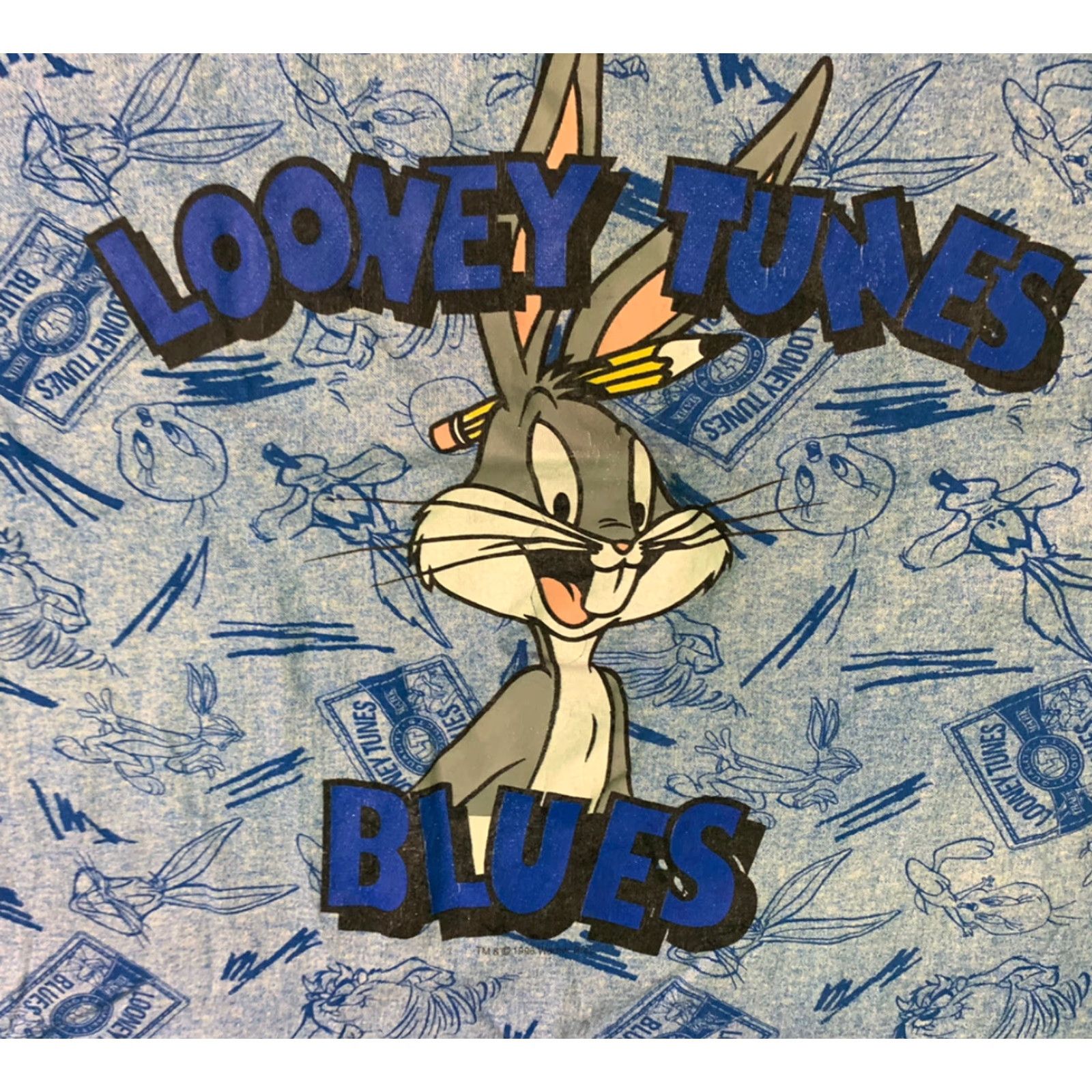 Vintage VINTAGE Looney Tunes 90s Blues All Over Print Cropped T Shirt Adult Large Blue Mens Size US L / EU 52-54 / 3 - 2 Thumbnail