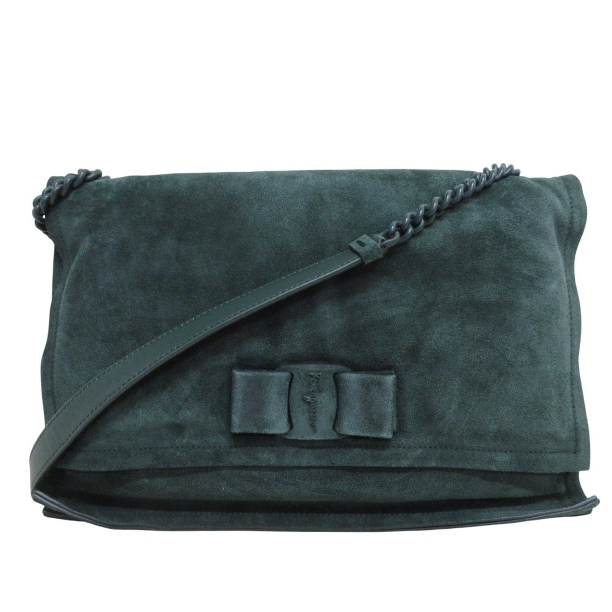 Salvatore Ferragamo Salvatore Ferragamo VIVA BOW Vara Ribbon Suede Chain Shoulder Bag GG-211189 Green Women's Size ONE SIZE - 1 Thumbnail