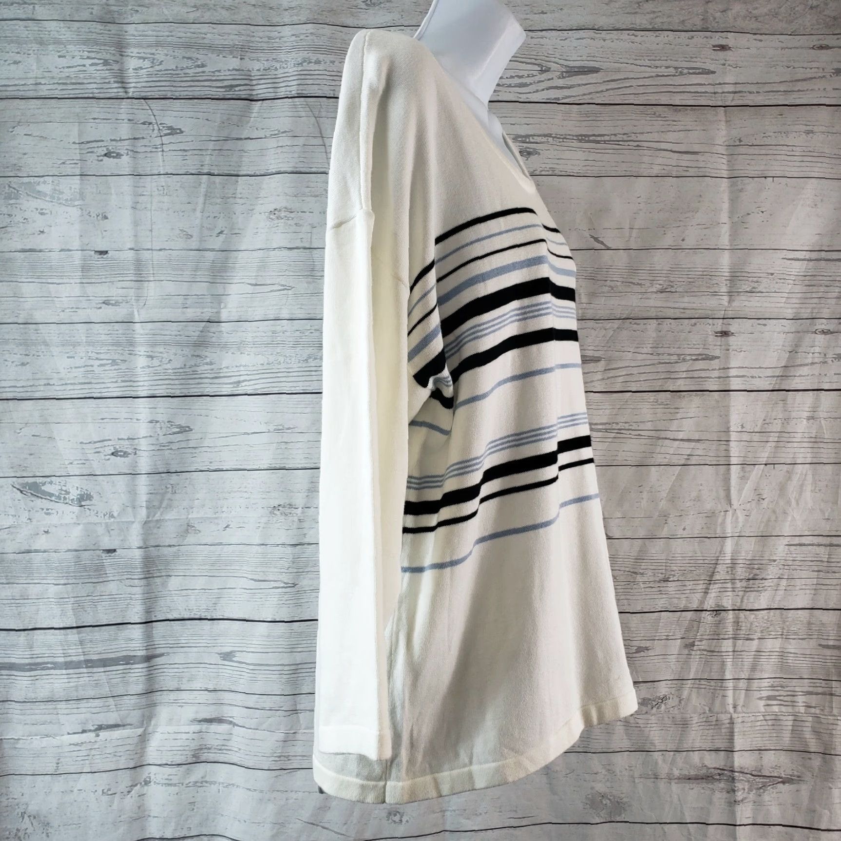 Vintage Fresh Produce Womens Sweater XL White Blue Striped Cotton Long Sleeve Pullover Casual Knit Pullover Mens Girls Womens Size XL / US 12-14 / IT 48-50 - 3 Thumbnail