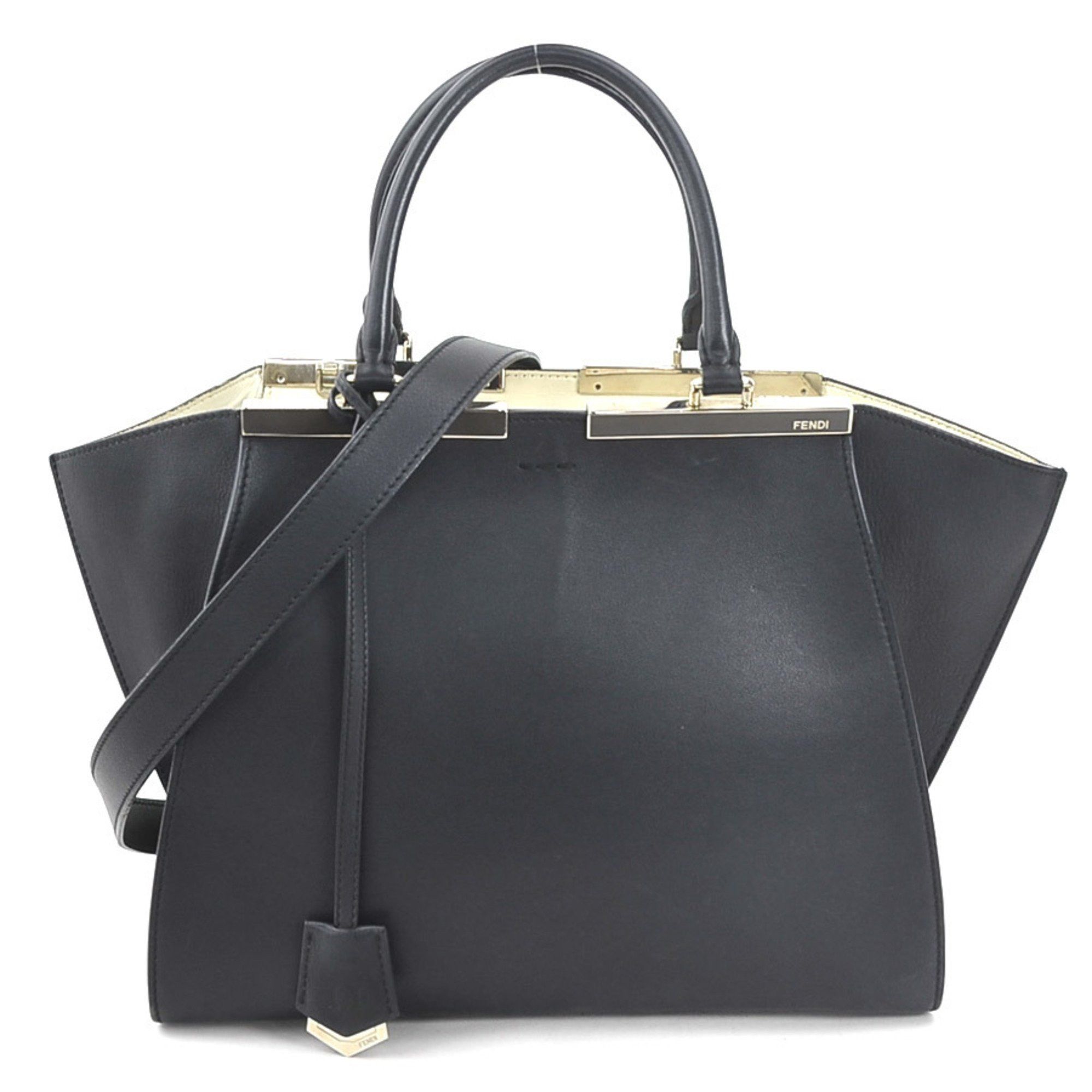 Fendi Handbag Shoulder Bag Trois Jours Leather Black Silver Ladies E60394A, Women's