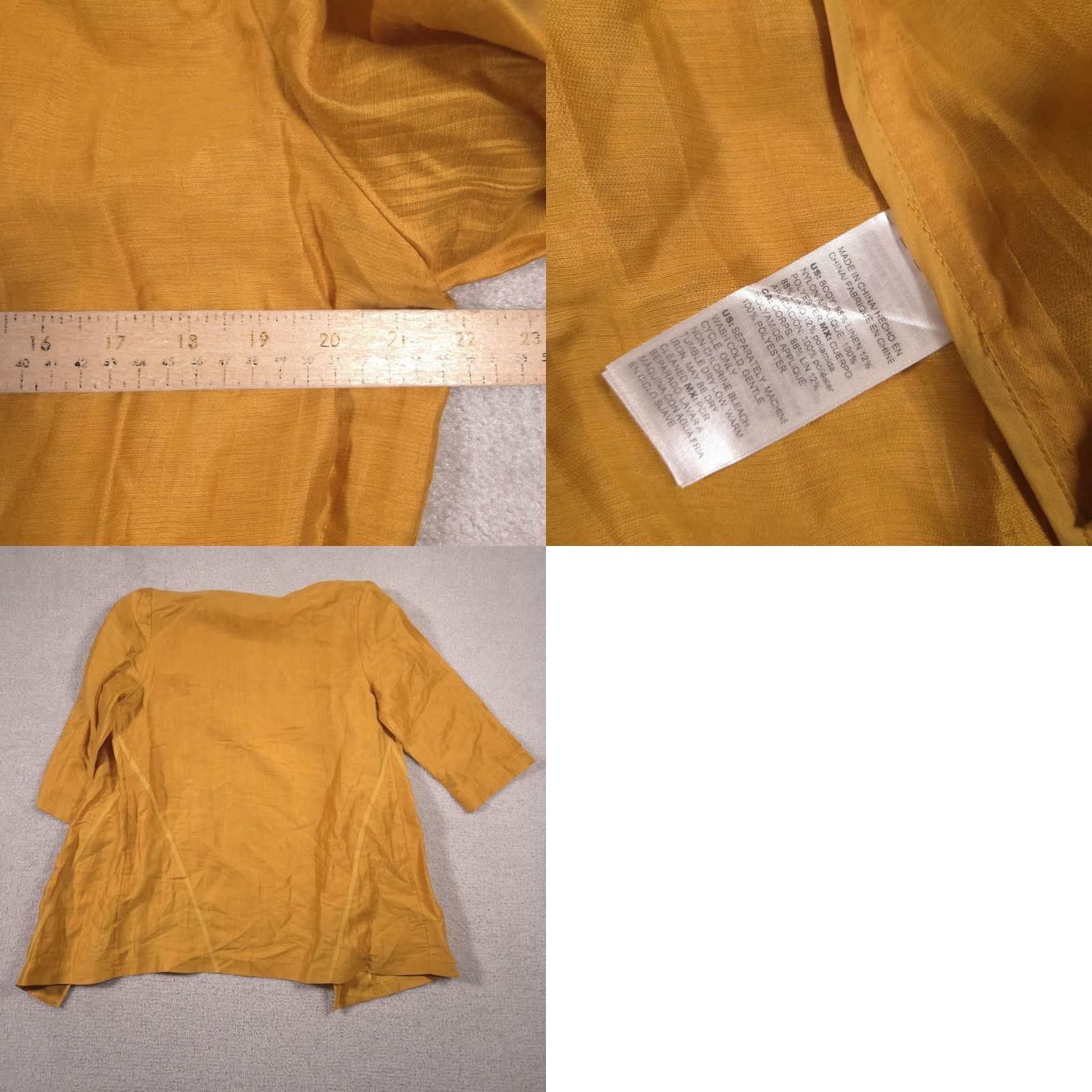 Vintage Chico's Jacket Womens 2 Yellow Linen Open Front Collarless Lightweight Mid-Length 3/4 Sleeve Relaxed Casual Business Womens Size XS / US 0-2 / IT 36-38 - 8 Thumbnail
