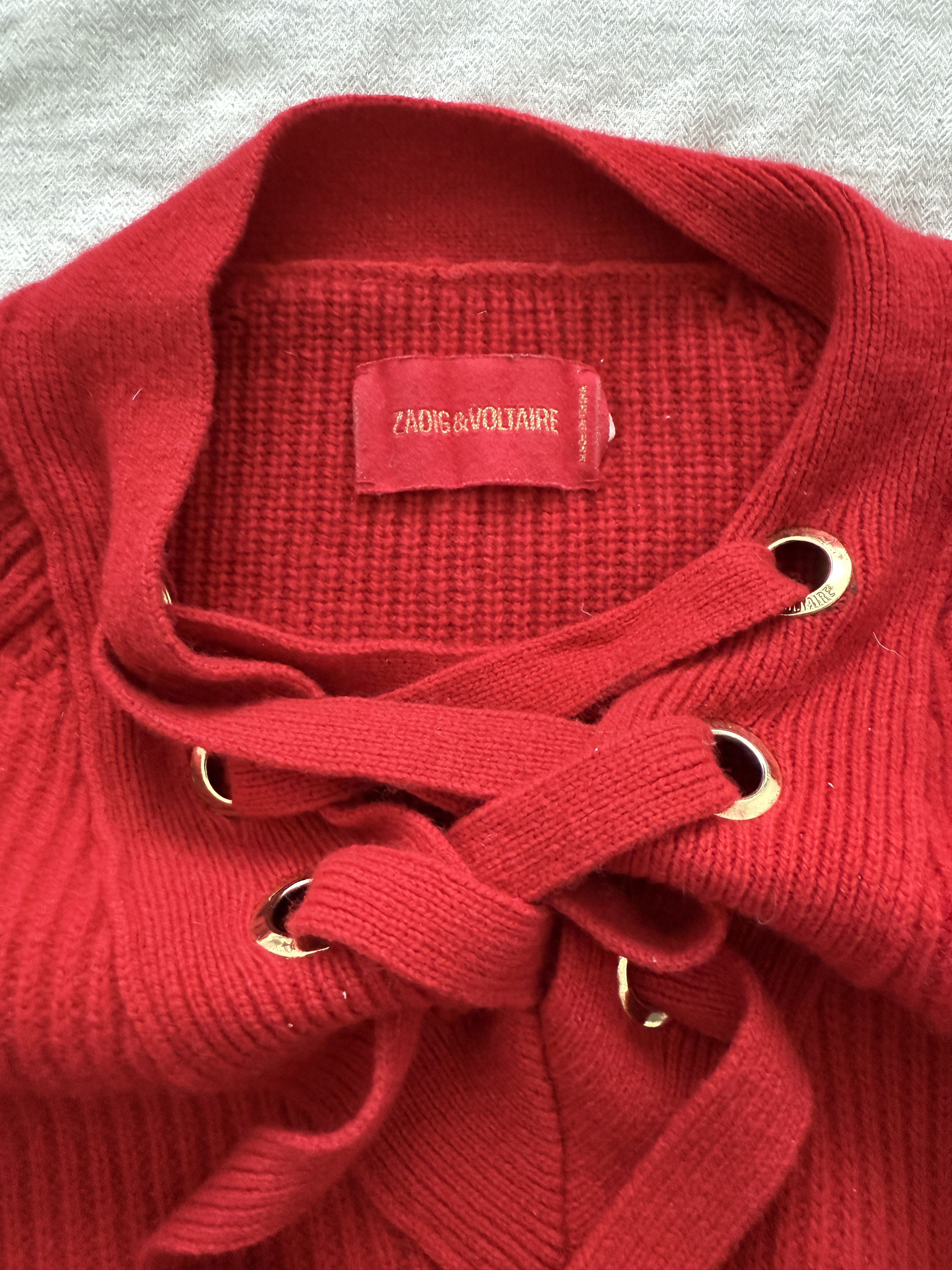 Zadig & Voltaire Red Wool Cashmere Lace-Up Knitted Sweater Size S / US 4 / IT 40 - 5 Thumbnail