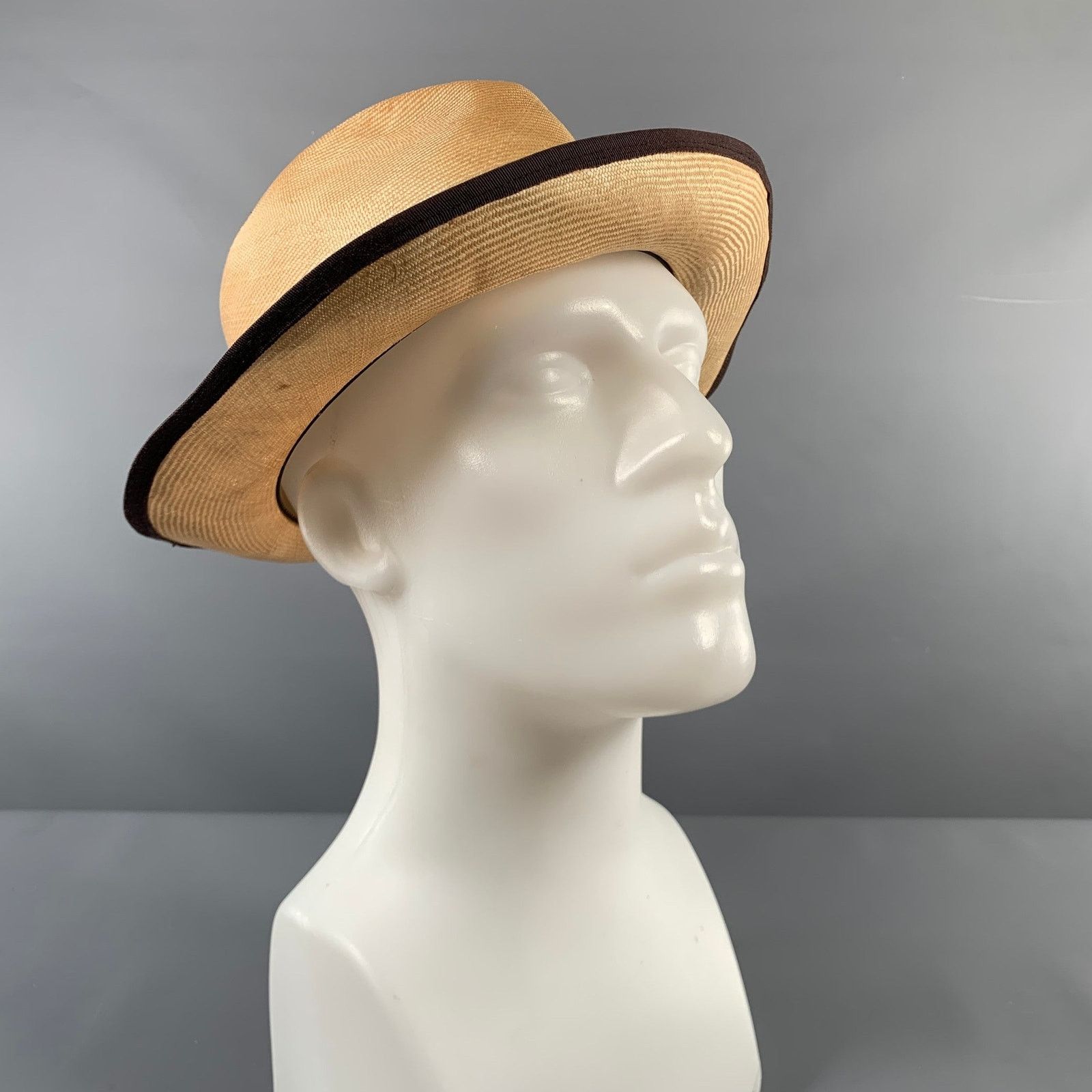 Vintage VINTAGE Size 7 3/8 Beige Purple Woven Silk Straw Hats Size ONE SIZE - 1 Thumbnail