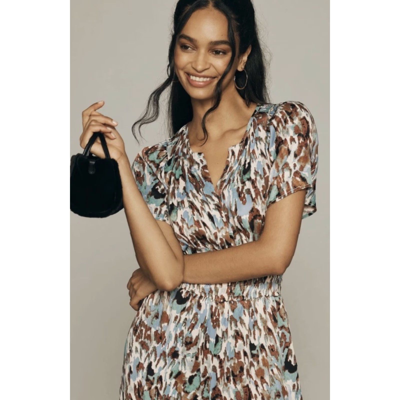 Anthropologie Anthropologie Jumpsuit Turquoise Abstract Print XS-Tall Multicolor V-Neck Short Sleeve Wide-Leg Pockets NWT Size 26" / US 2 / IT 38 - 3 Thumbnail