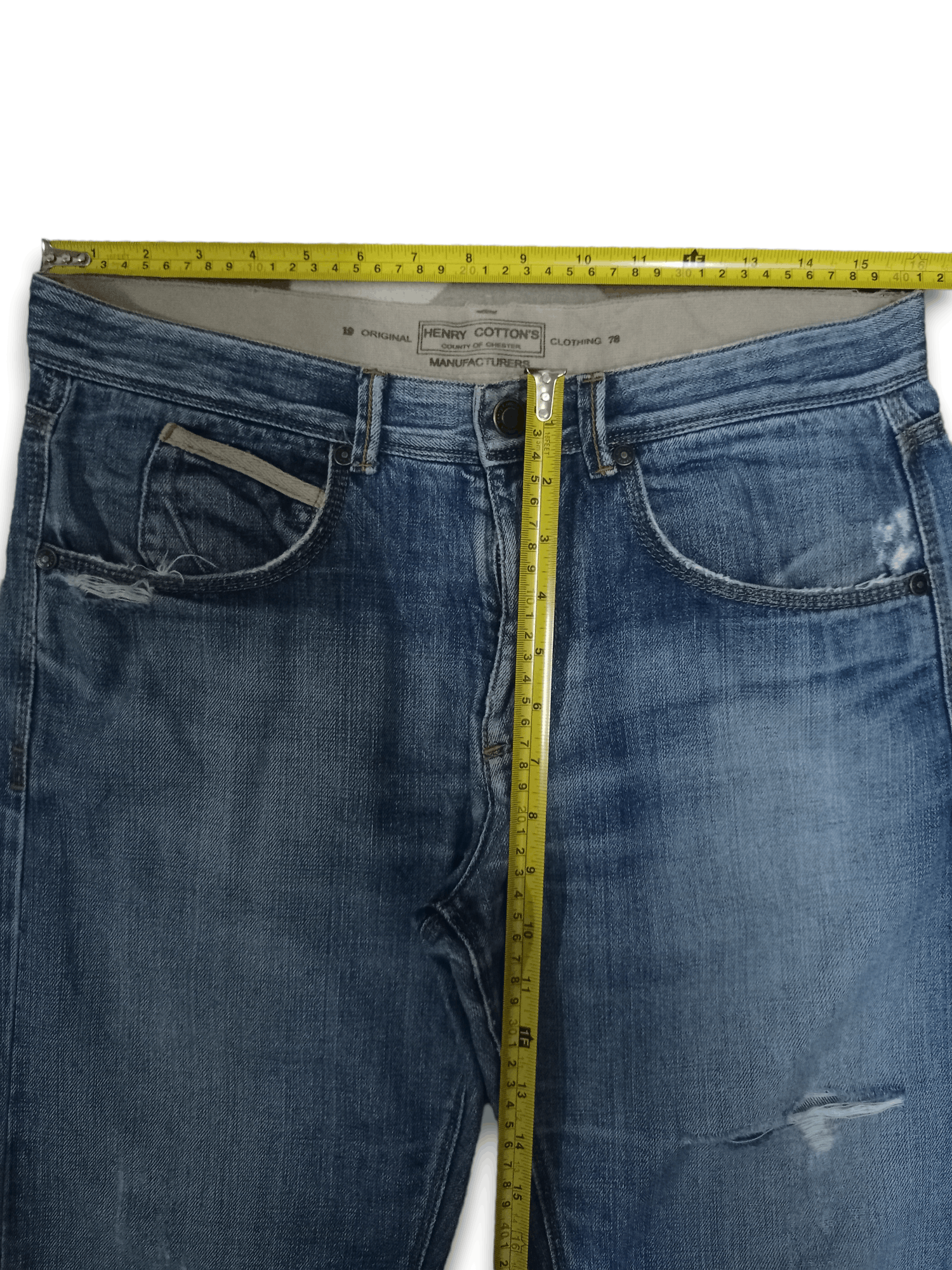 Designer × Henry Cotton's Vintage Henry Cottons Blue Wash Distressed Jeans 32x30 Size US 32 / EU 48 - 9 Thumbnail