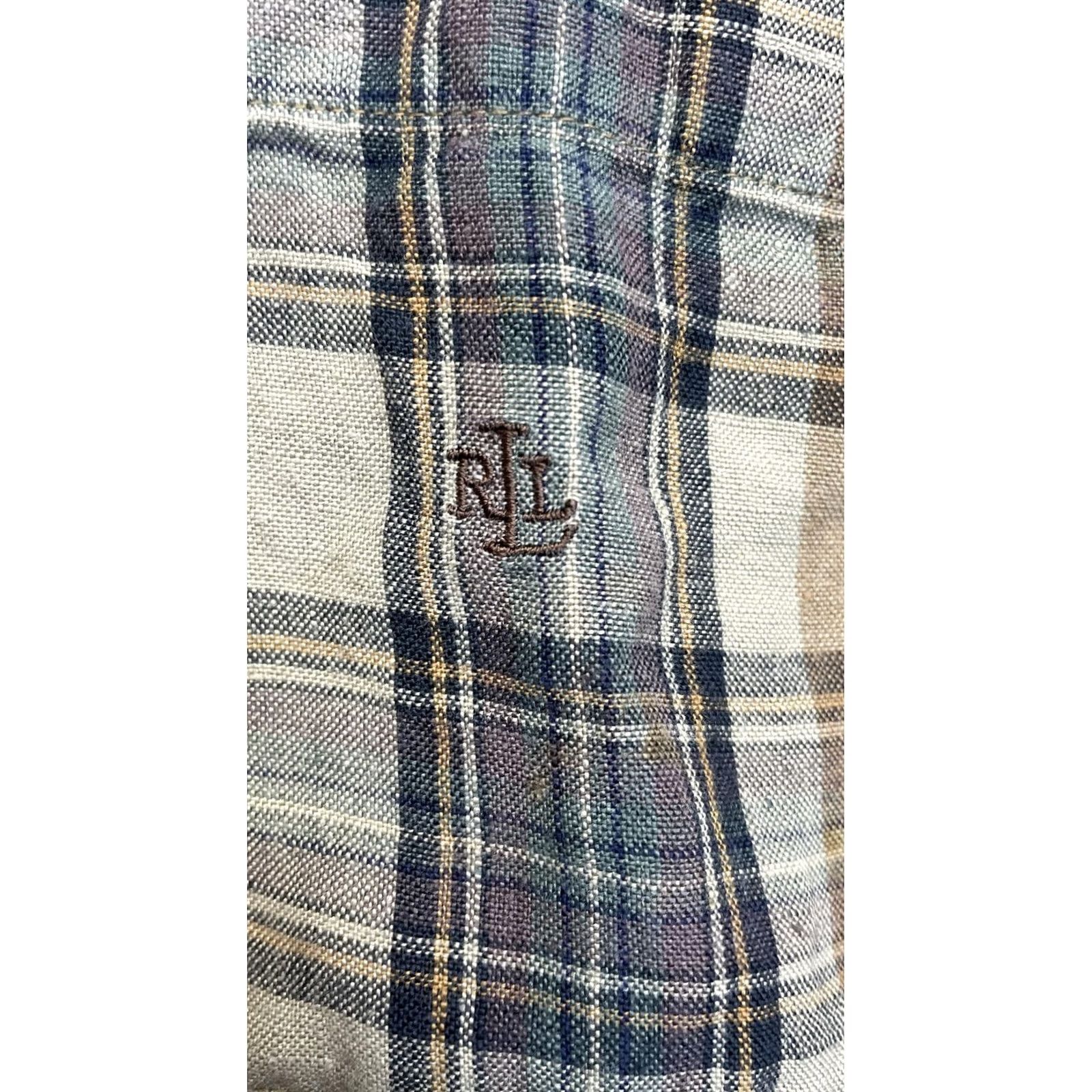 Ralph Lauren Lauren Ralph Lauren Womens 16 Tan Plaid 100% Linen Shirt Button Front Collared Size XXL / US 16-18 / IT 52-54 - 2 Thumbnail