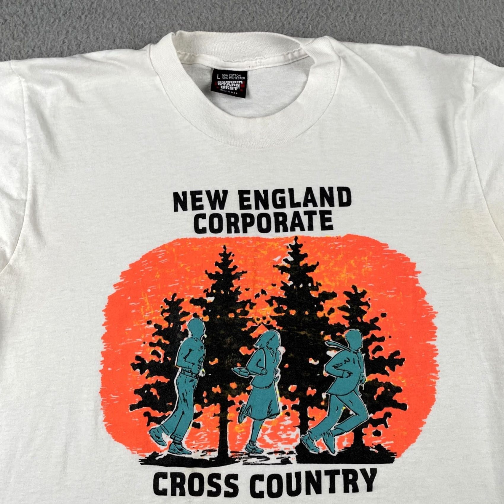 Vintage VINTAGE Screen Stars Best T-Shirt Large New England Corporate Cross Country Made In USA White 90s Mens Size US L / EU 52-54 / 3 - 2 Thumbnail