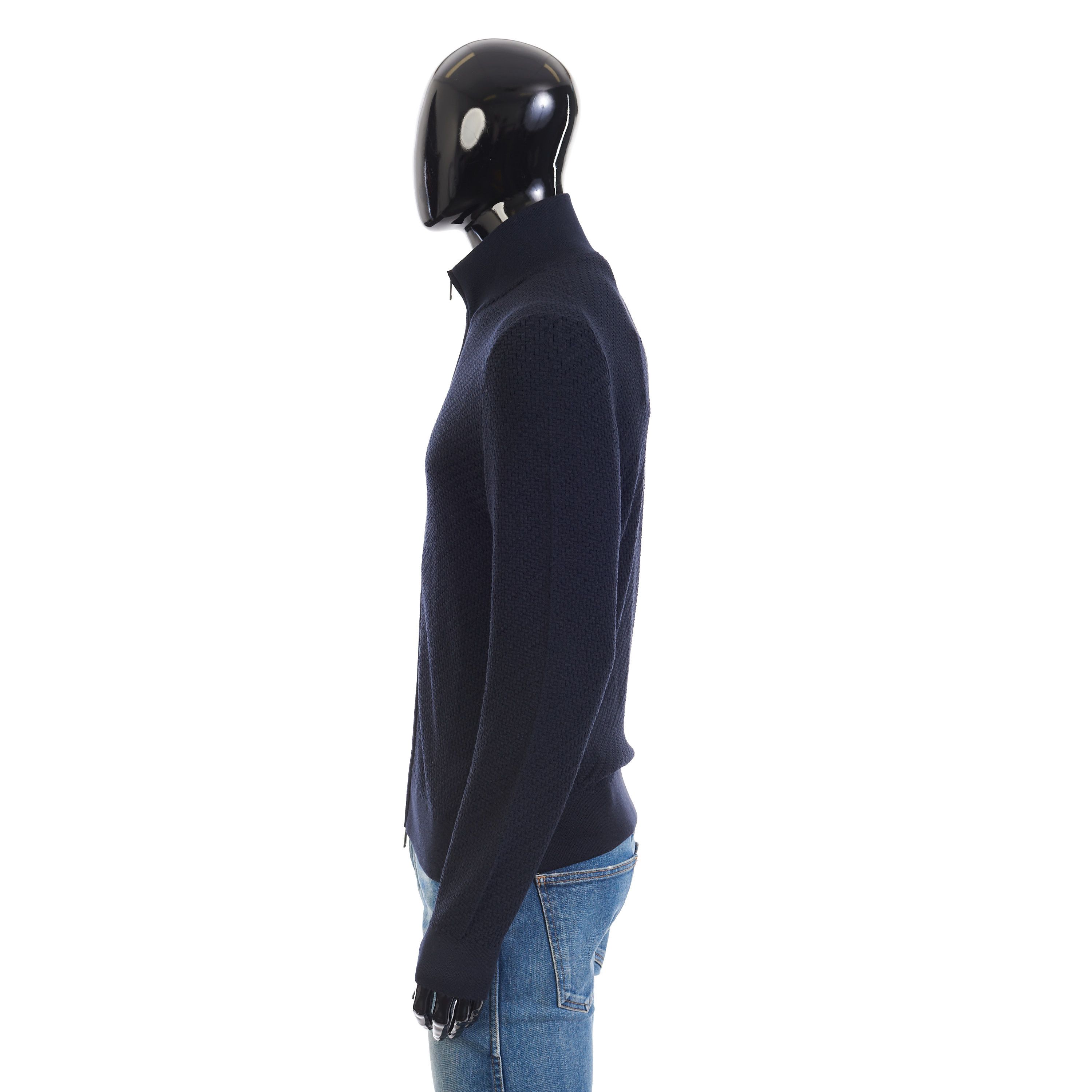 Brioni Navy Blue Full Zup Up Sweater - Regimental Knit Motif Size US M / EU 48-50 / 2 - 2 Thumbnail