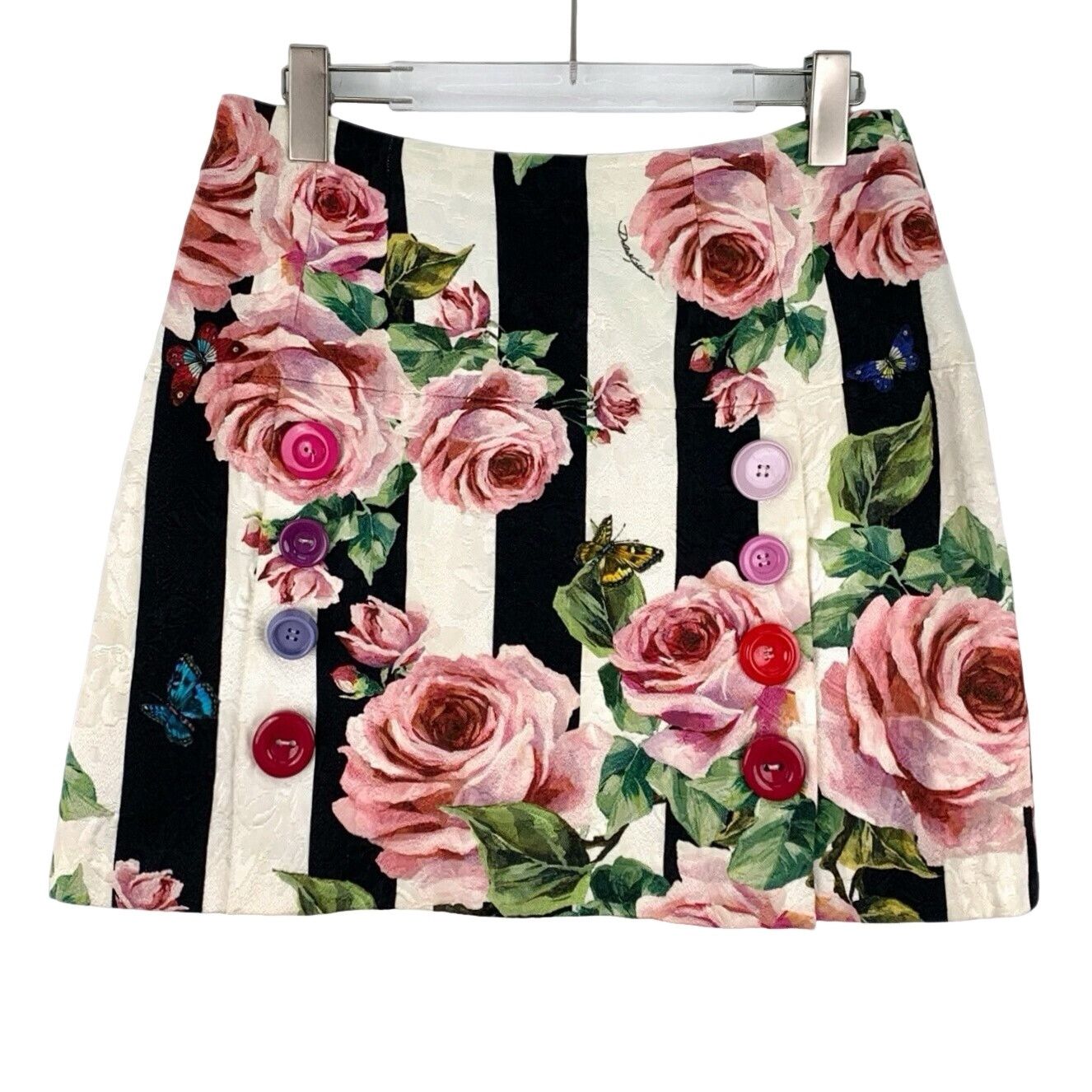 Dolce & Gabbana Dolce & Gabbana Rose Print Striped Skirt IT 44 Size 30" / US 8 / IT 44 - 1 Thumbnail