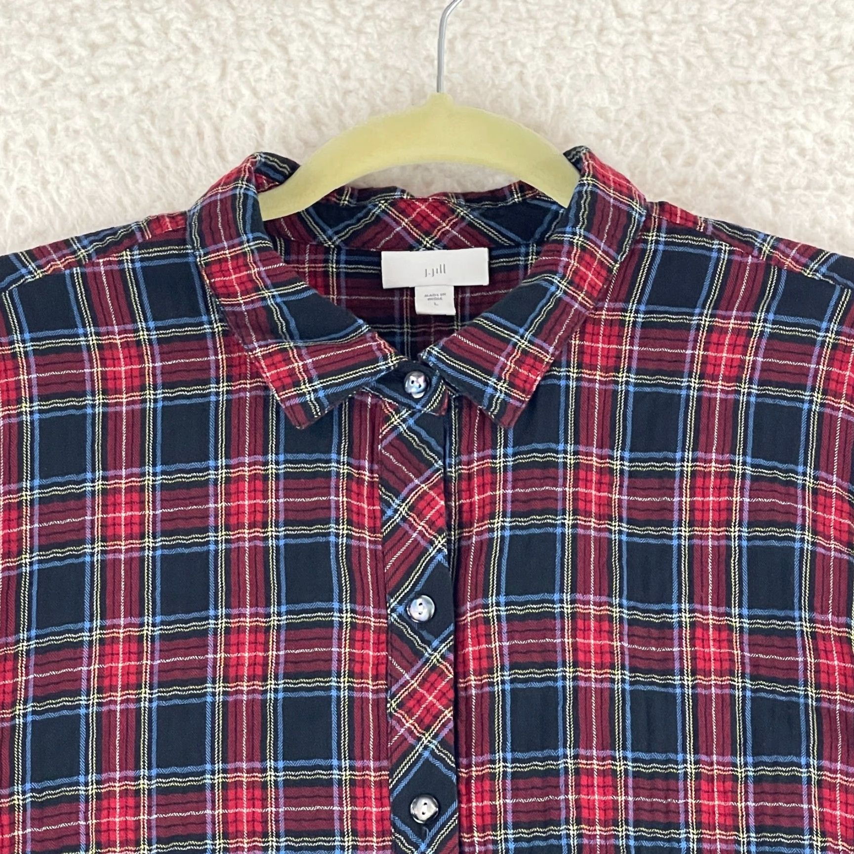 J. Jill J. Jill Red Plaid Button-Up Shirt Womens Large Long Sleeve Collared Country Casual Wear Size L / US 10 / IT 46 - 3 Thumbnail