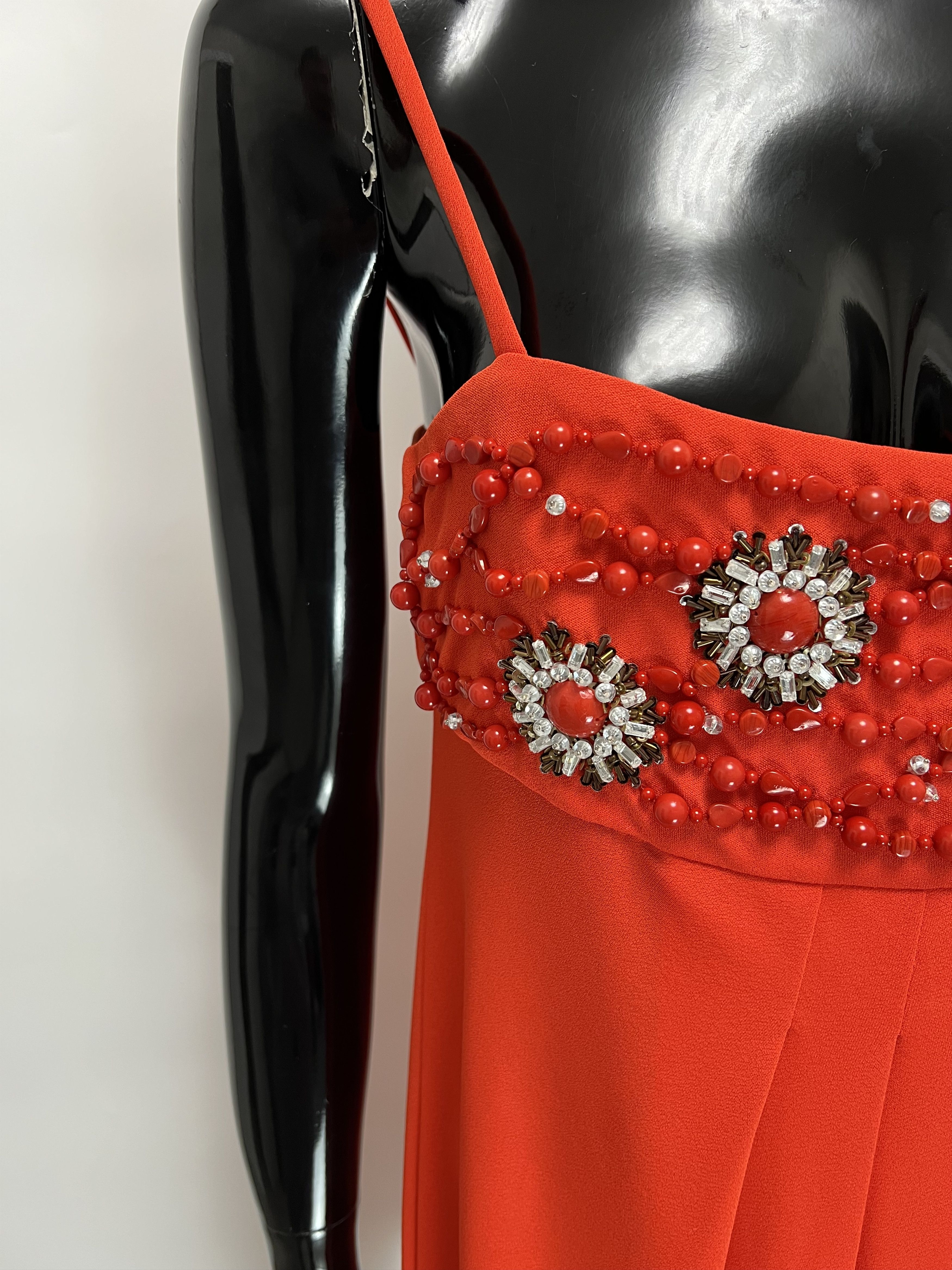 Valentino Valentino Red Sleeveless Midi Dress Decorated Rhinestones Size S / US 4 / IT 40 - 6 Thumbnail
