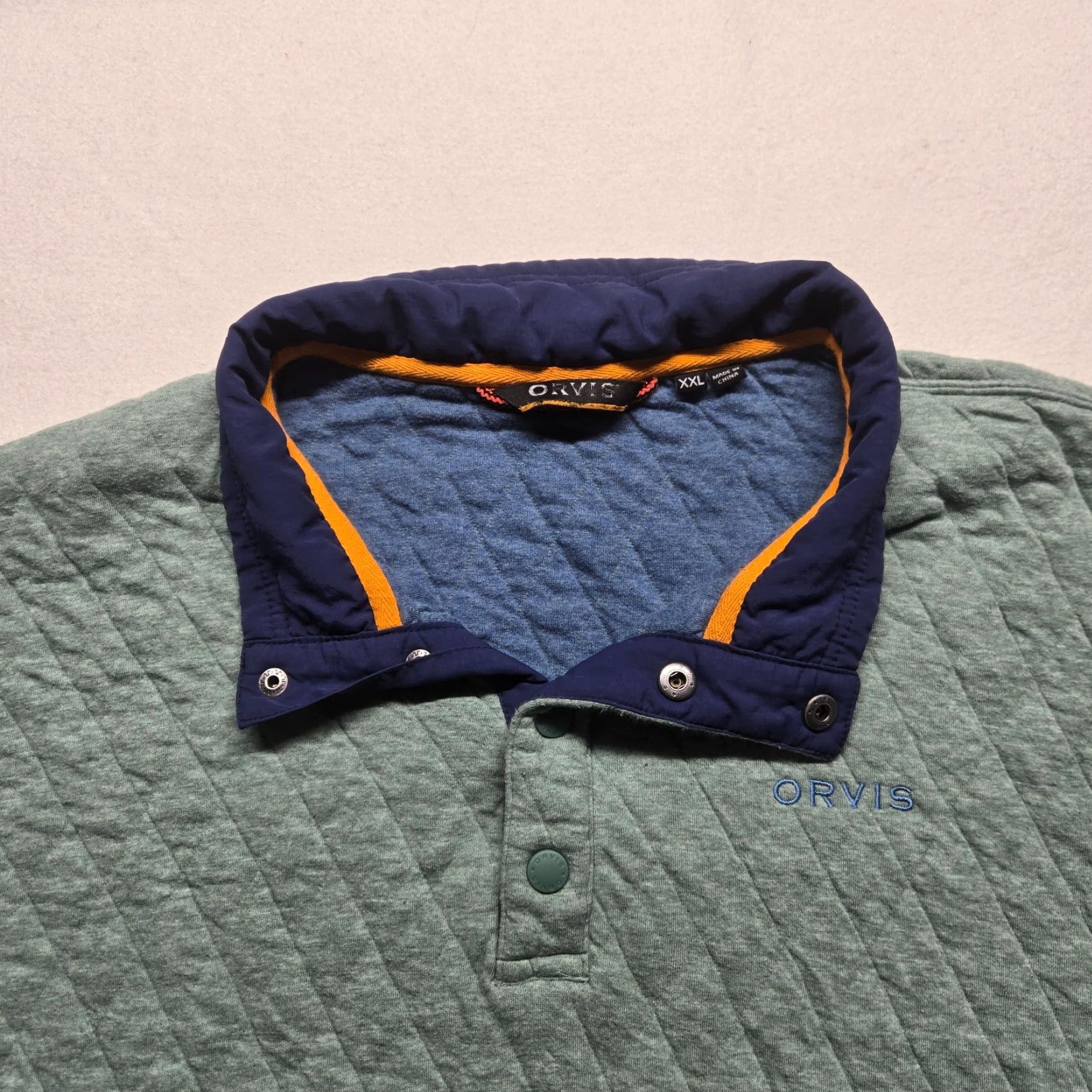 Orvis VINTAGE Orvis Pullover Sweater 2XL Green Herringbone Quilted Knit Mens Size US XXL / EU 58 / 5 - 2 Thumbnail