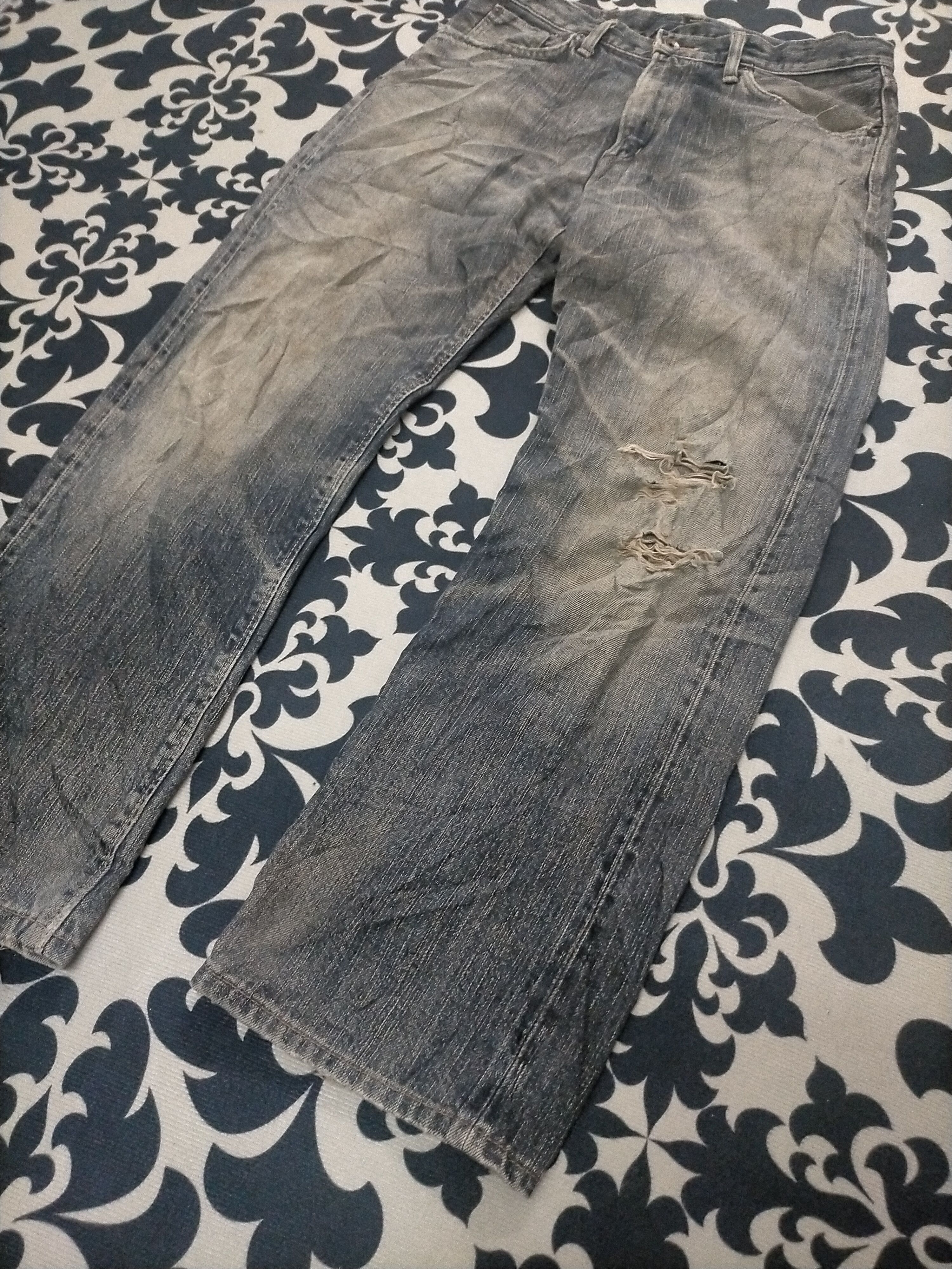Edwin × If Six Was Nine × Le Grande Bleu (L.G.B.) 🔥Vintage🔥 Edwin 505zx Mudwash Distressed Selvedge Jeans Size US 32 / EU 48 - 5 Thumbnail