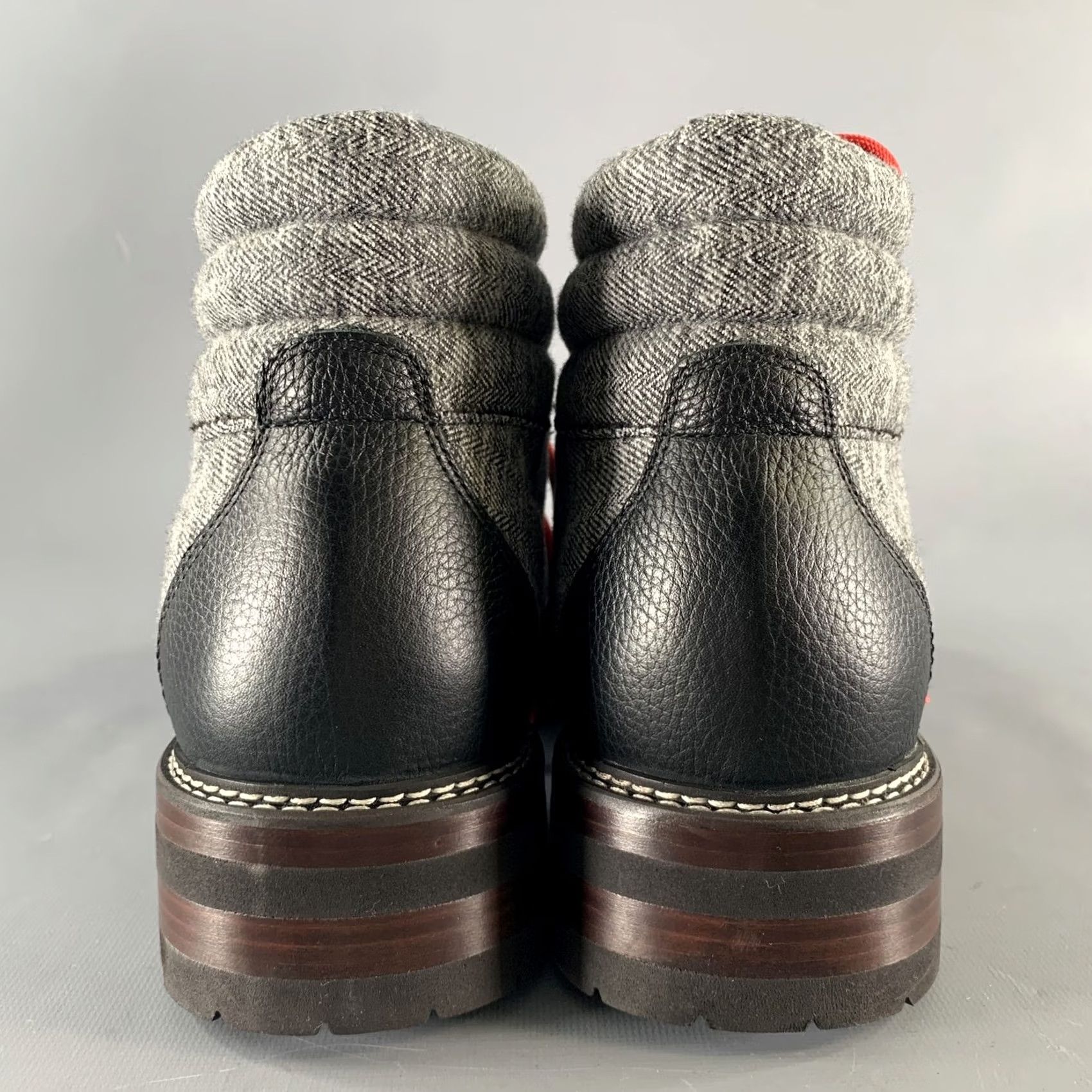 Vintage MONTELLIANA Size 12 Grey Tweed Wool Ankle Boots Mens Wool Upper Black Trim Boots Size US 12 / EU 45 - 3 Thumbnail