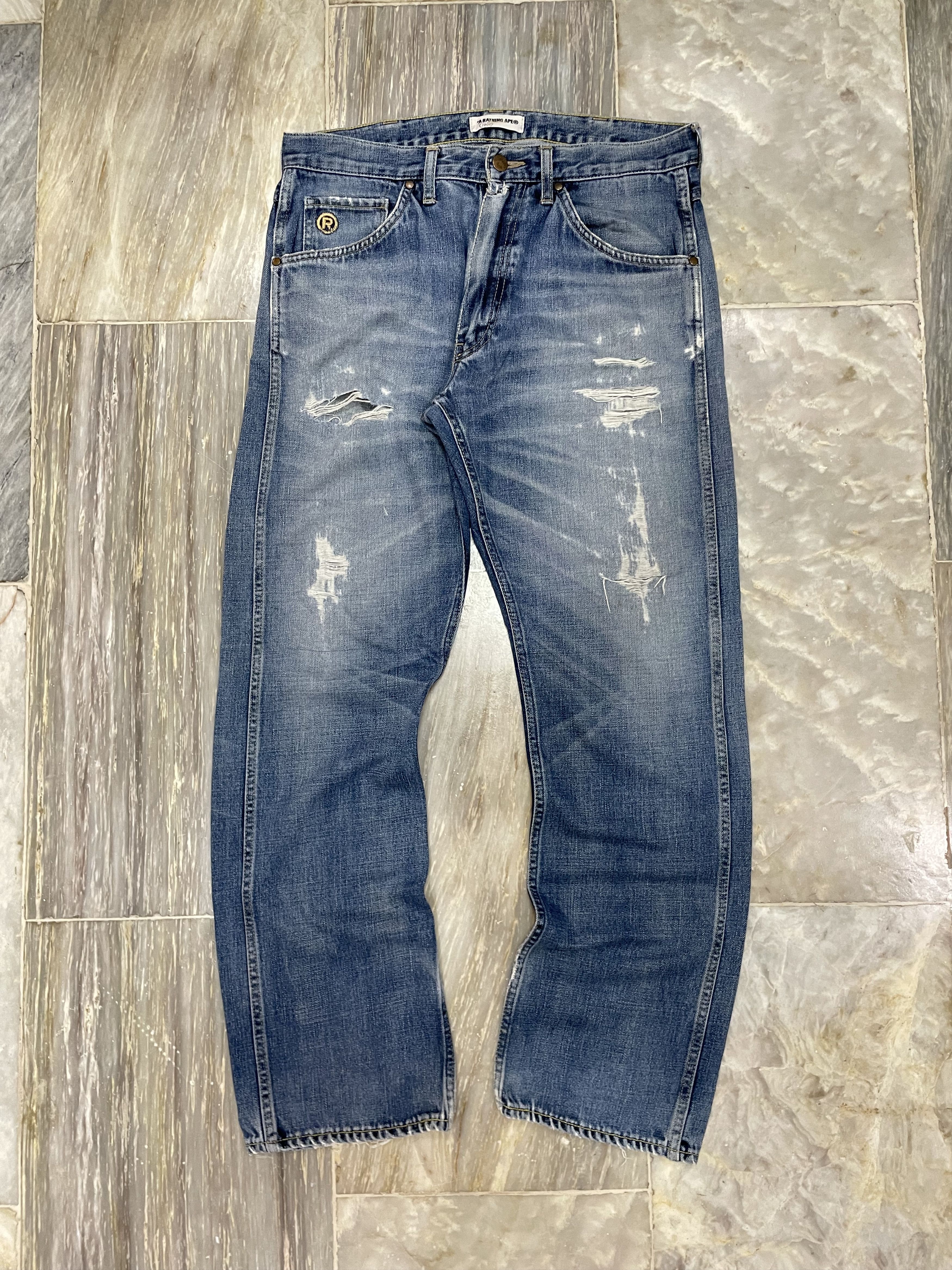 Bape OG Bape Spellout Flame Arch Logo - Distressed Jeans Size US 34 / EU 50 - 5 Thumbnail