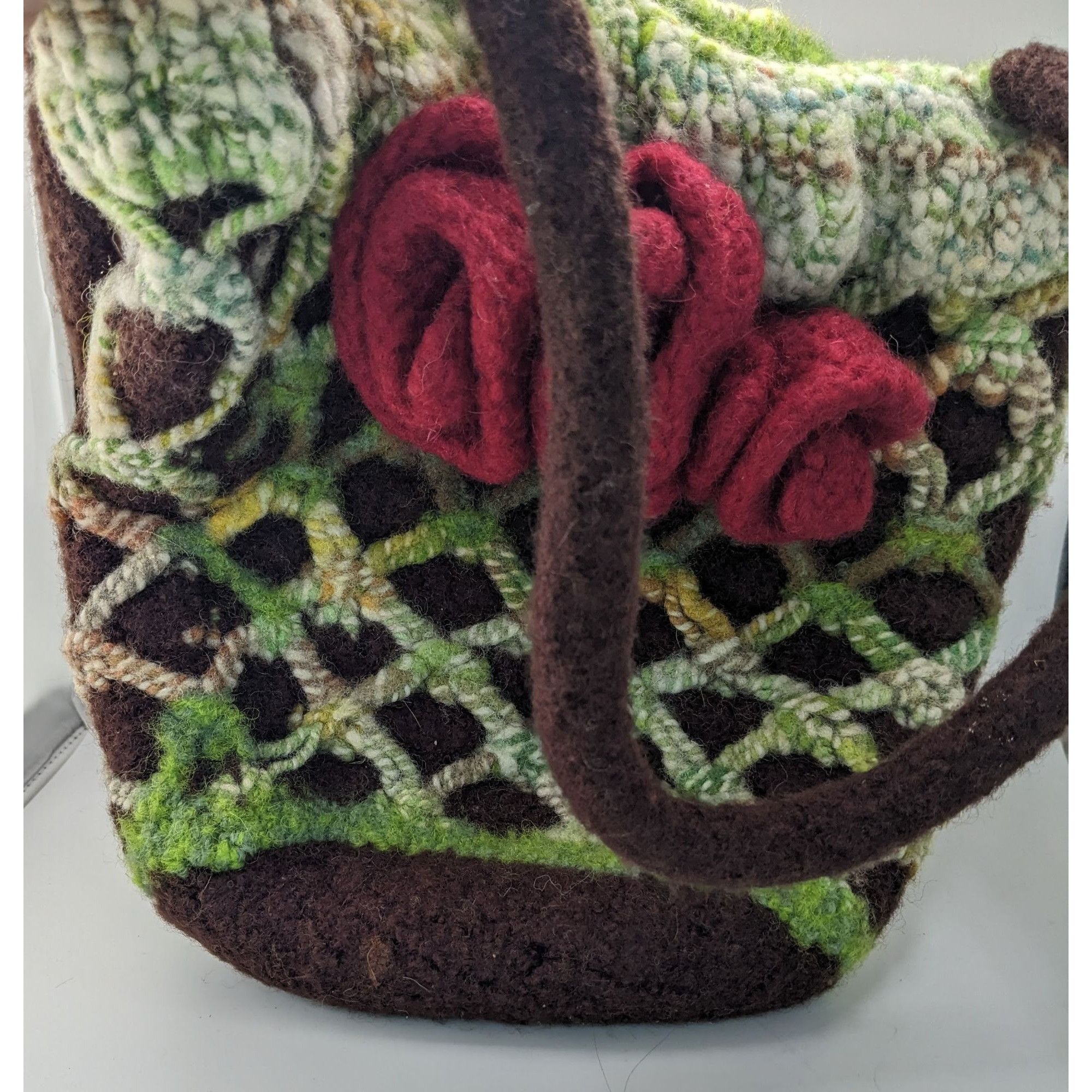 Handmade Handmade Cottagecore Wool Felted Purse With Floral Accents G Size ONE SIZE - 10 Thumbnail
