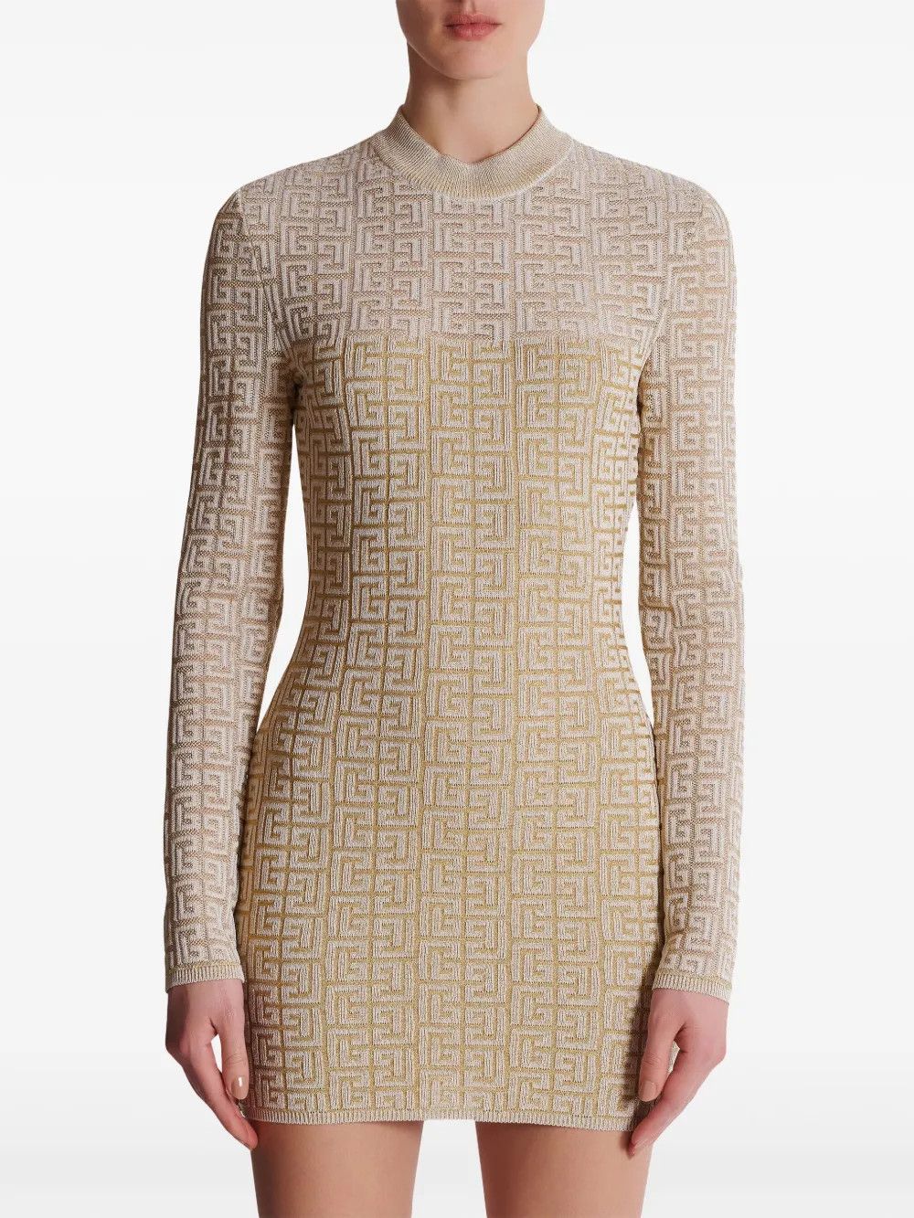 Balmain o1s1wg111225 Jacquard Woven Dress in Beige Size M / US 6-8 / IT 42-44 - 4 Thumbnail