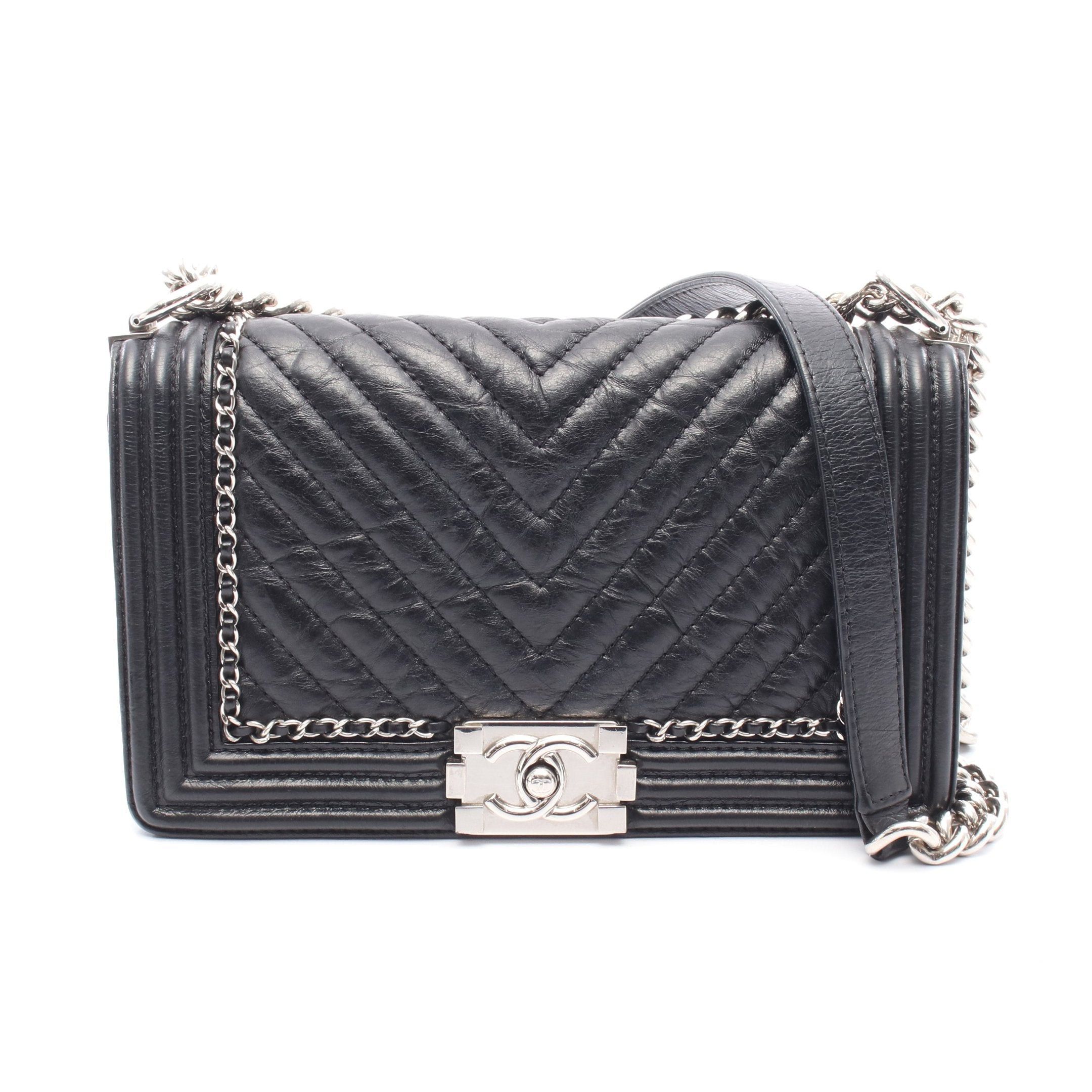 Chanel Chanel Boy Chanel Chain Shoulder Bag Aged Calfskin Black Silver Hardware Size ONE SIZE - 1 Thumbnail