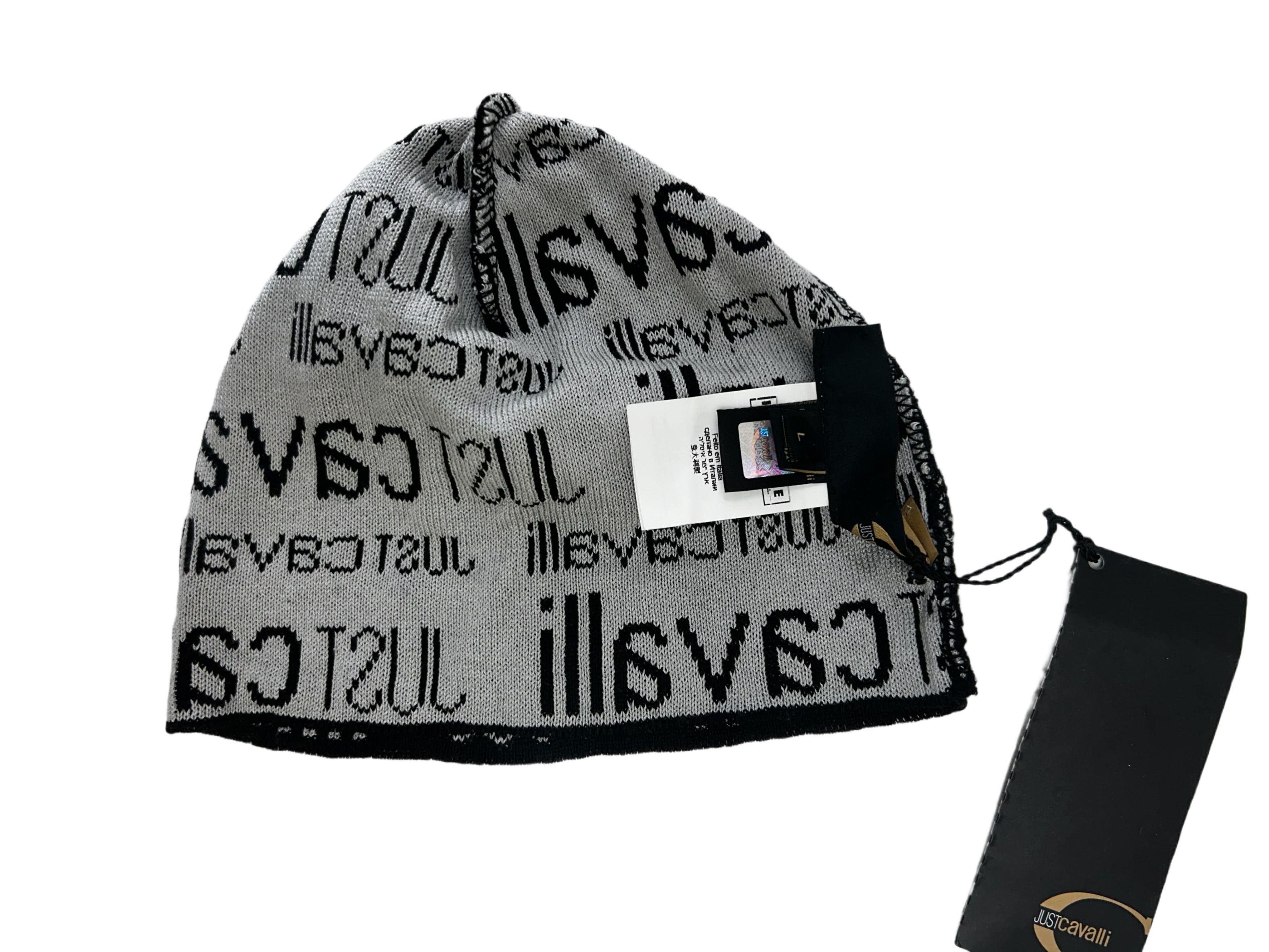 Just Cavalli Just Cavalli Black Wool Beanie With All Over Logo Details Size 34 - 6 Thumbnail